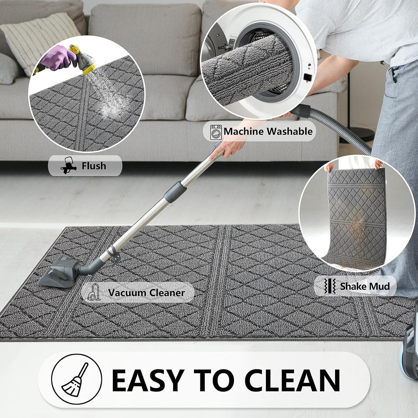 REFETONE Indoor Doormat, Front Back Door Mat 36"x59" Absorbent Rubber Backing Non Slip Door Mats, Low-Profile Resist Dirt Entrance Rugs, Machine Washable Door Rug Inside Floor Mat for Entryway, Grey