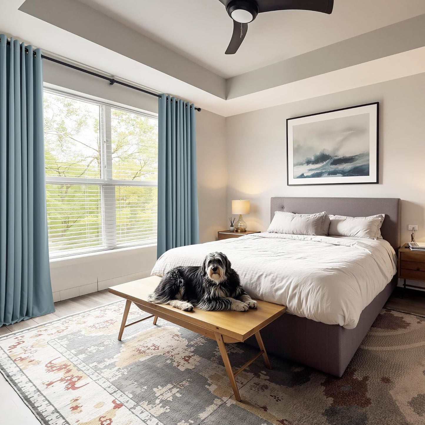 PONY DANCE Dusty Blue Blackout Curtains 80 inch Long 2 Panels Set, Thermal Insulated Solid Grommet Closet Curtains for Bedroom Closet Door, Temporary Doorway Cover Room Divider Drapes, W 55" x L 80"