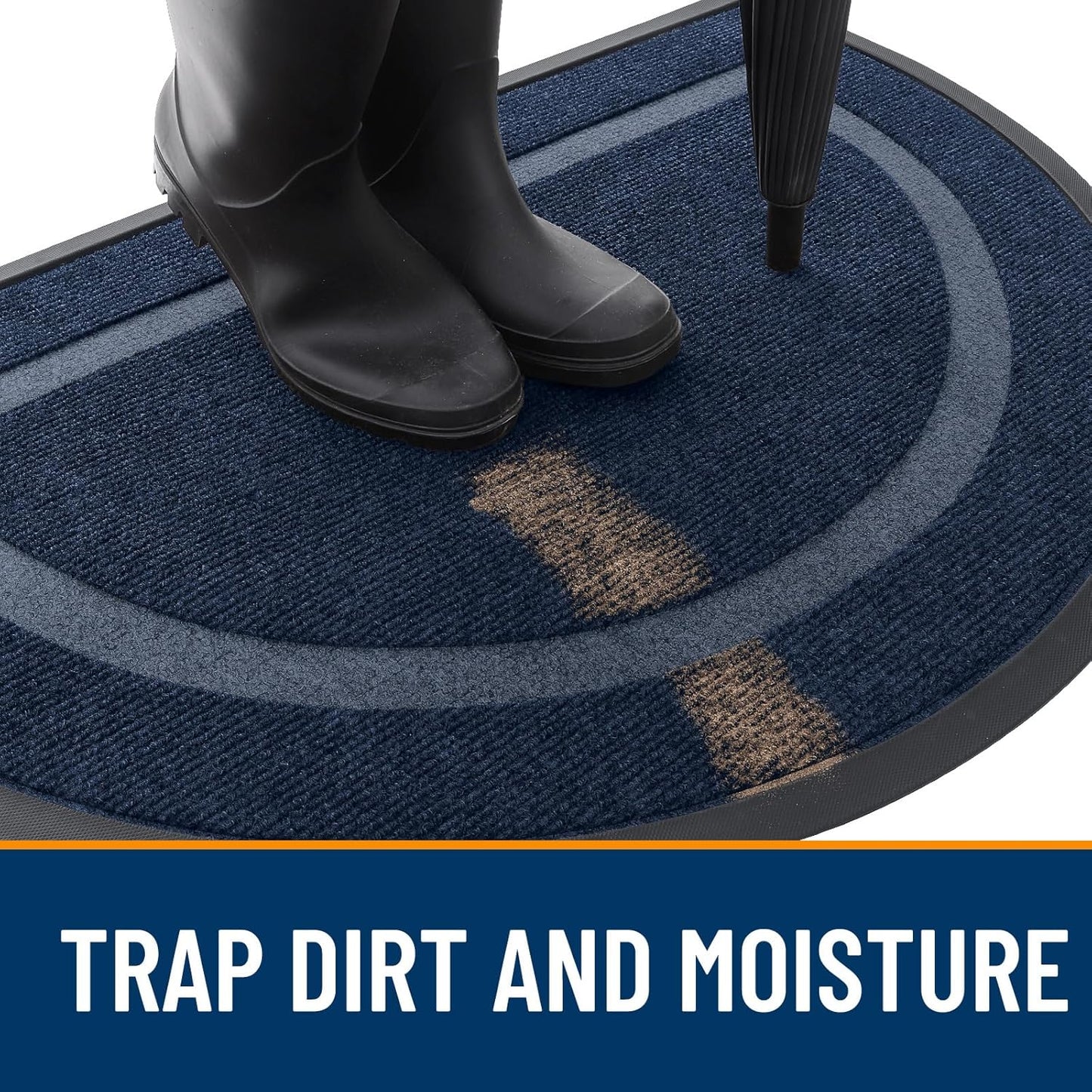 OLANLY Half Circle Door Mat Indoor Outdoor Entrance Welcome, Waterproof All-Season, All-Weather Doormat, Sturdy Natural Rubber, Low Profile, Easy Clean Patio Porch Entryway Mat, 36x24, Blue