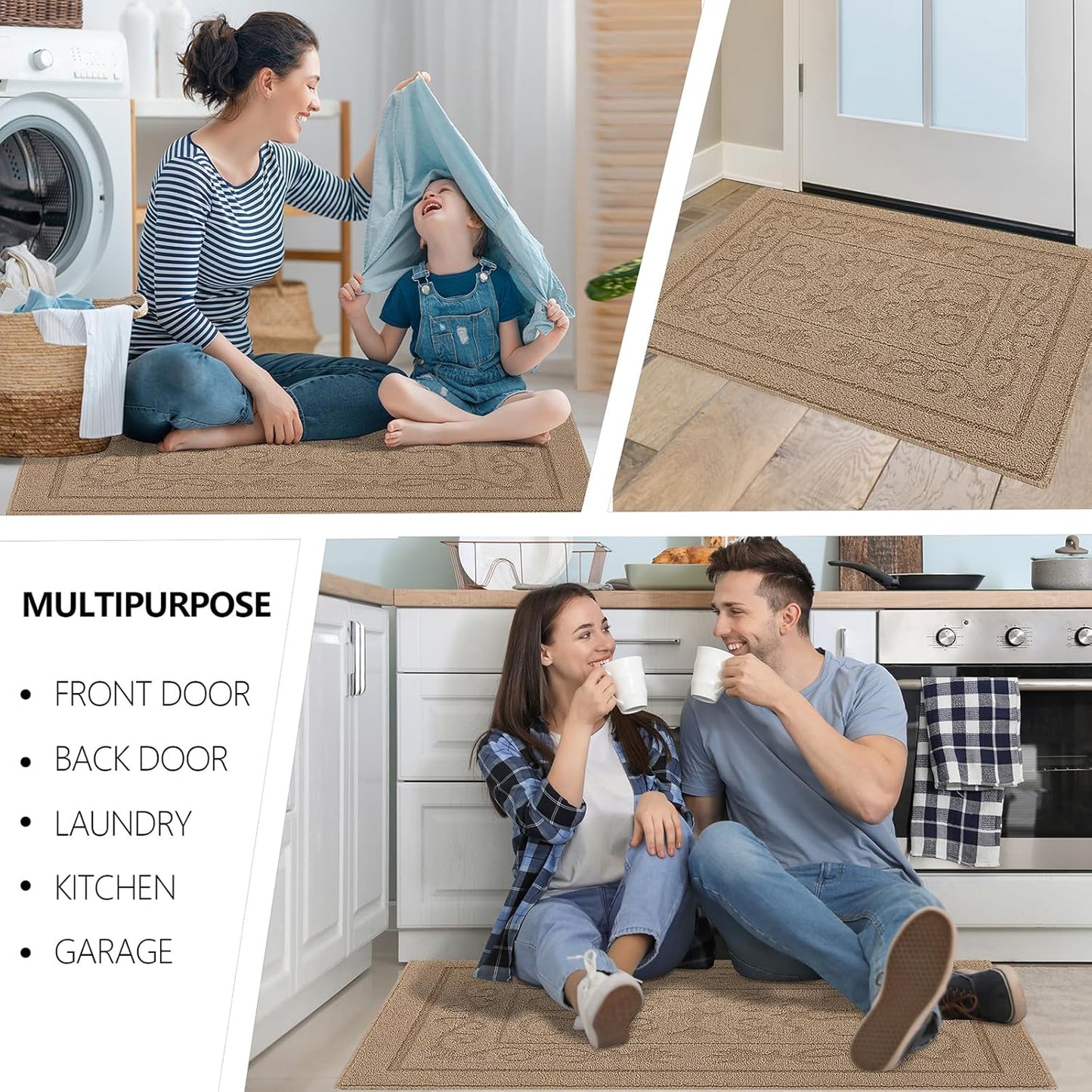 FONEYI Indoor Door Mat 36" x 59", Dirt Trapper Door Mats Non-Slip Entryway Rugs Washable, Absorbent Resist Dirt Welcome Mat, Low Profile Inside Floor Mats for Front Back Door and Entryway, Beige