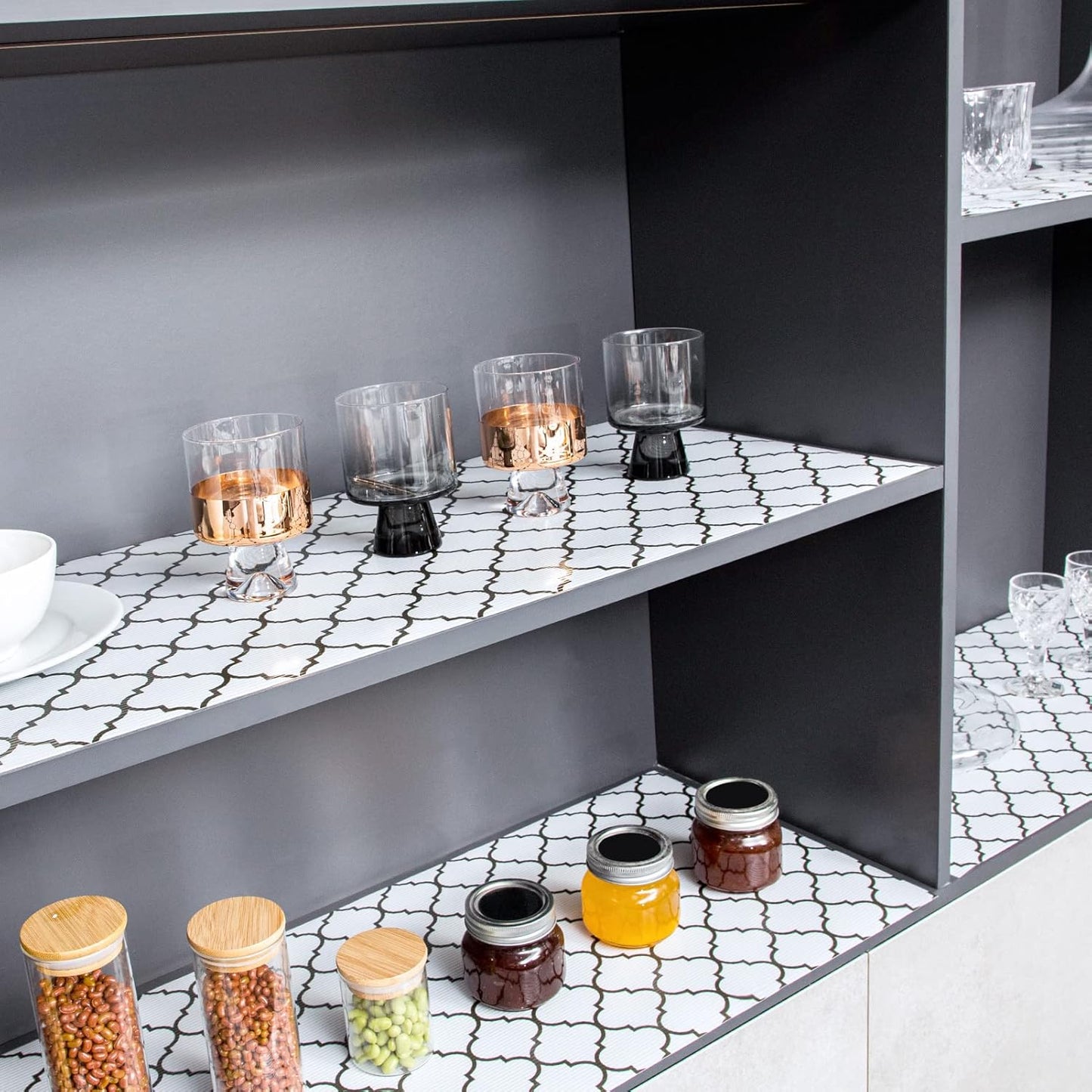 Glotoch 2 Rolls Non Adhesive Shelf Liners for Kitchen Cabinets, Non Slip Drawer Liners for Kitchen, Waterproof Cabinet Liners for Shelves/Dresser/Refrigerator/Bathroom,17.5" x 30 FT, White