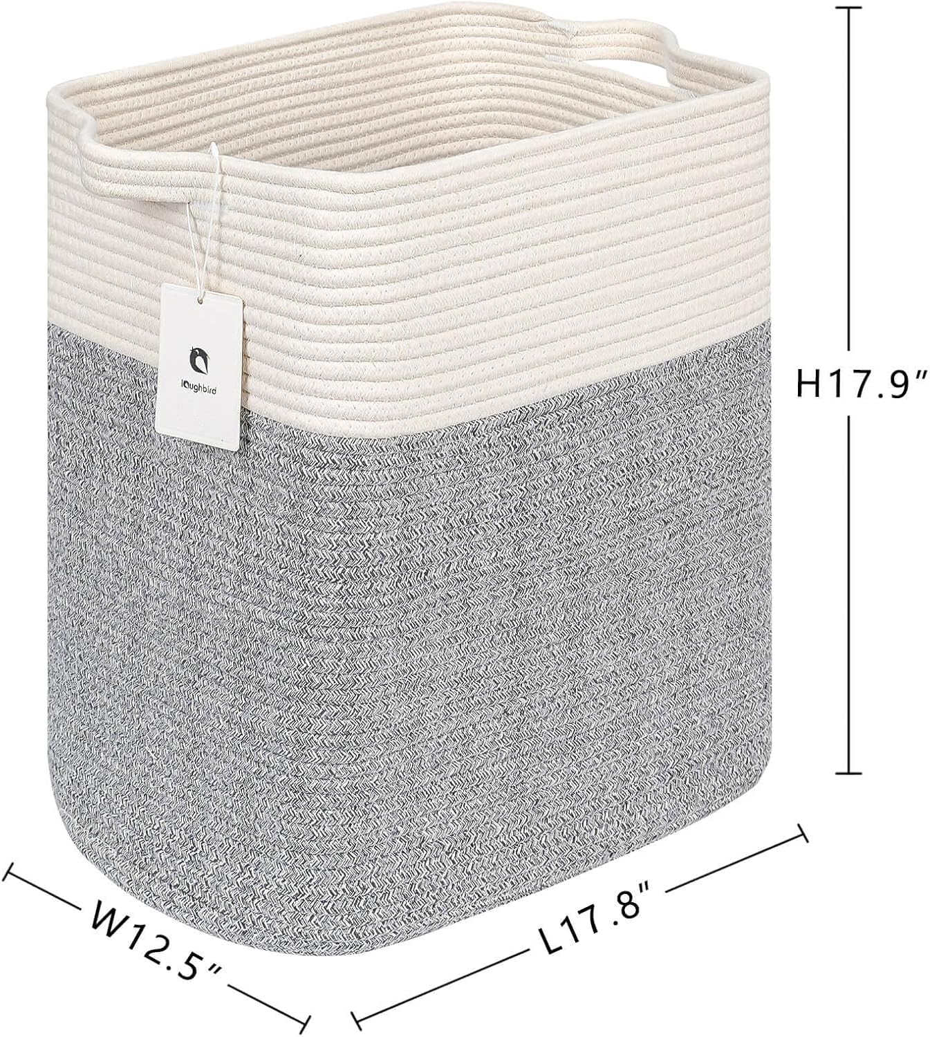 Storage Baskets for Clothes Fabric Cotton Rope Storage Basket with Handles, Decorative Woven Basket for Living Room,Closet Organizer Blankets, and 2bags (Silver Gray, L17.8×W12.5×H17.9)