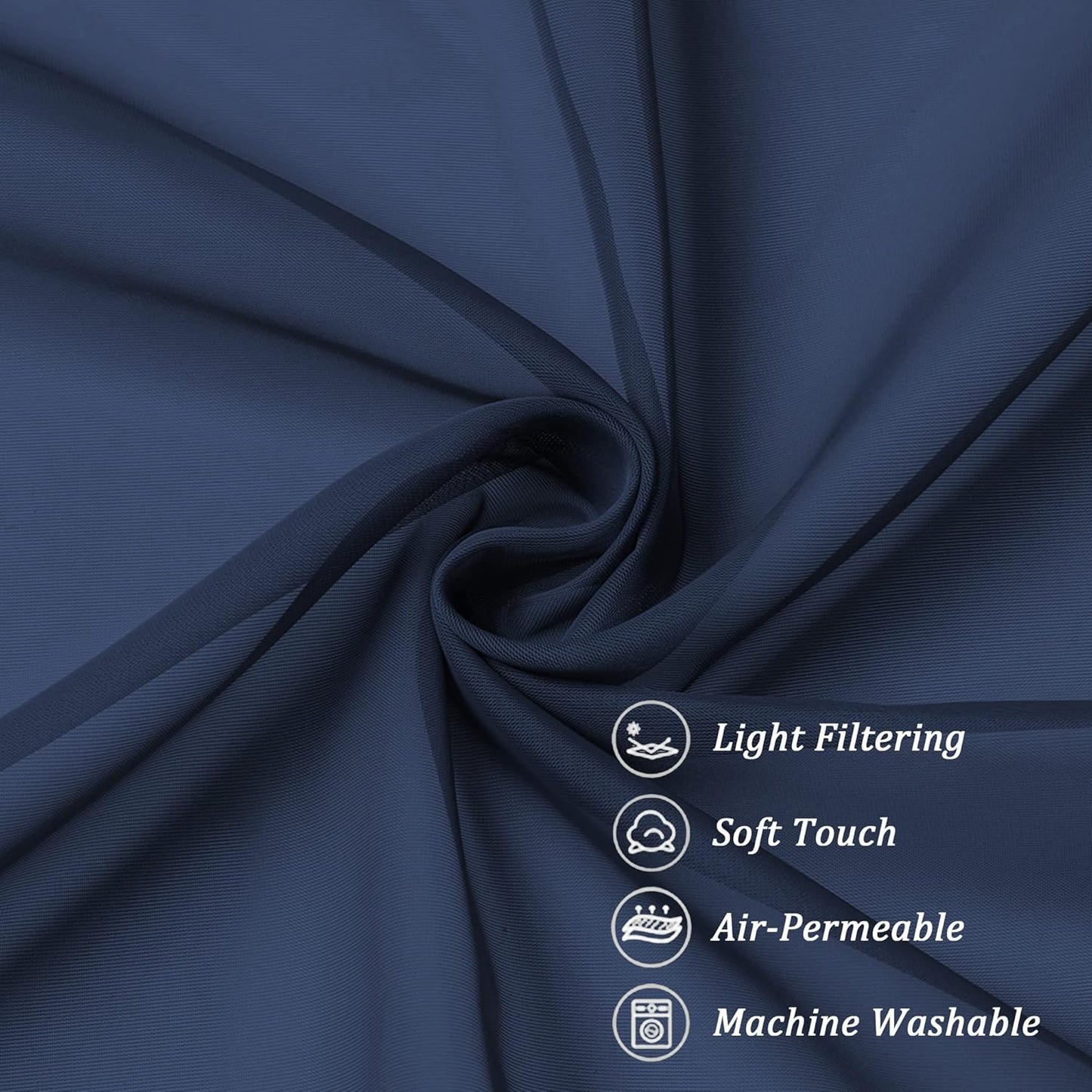 Chyhomenyc Sheer Window Curtains Tier 2 Pieces Set, 36 inch Length, Short Dining Curtains Window Treatment for Small Windows/Bathroom/Cafe/Living Room, Rod Pocket, Navy Blue