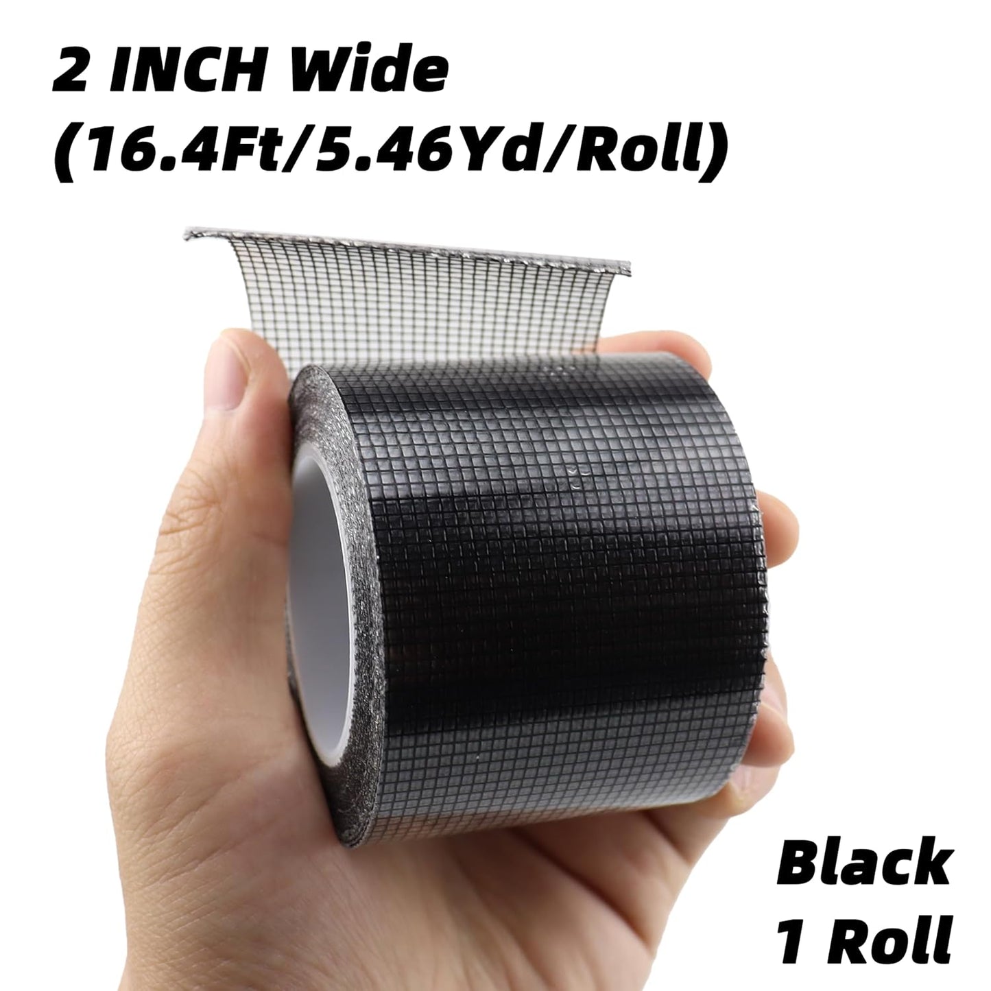 2IN Wide (16.4Ft/5.46Yd/Roll) Window Screen Repair Tape for Windows or Doors, 3-Layer Design - Adhesive Fiberglass Mesh Patch Waterproof Tape, Easy to Cut & Apply, Black, 1 Roll