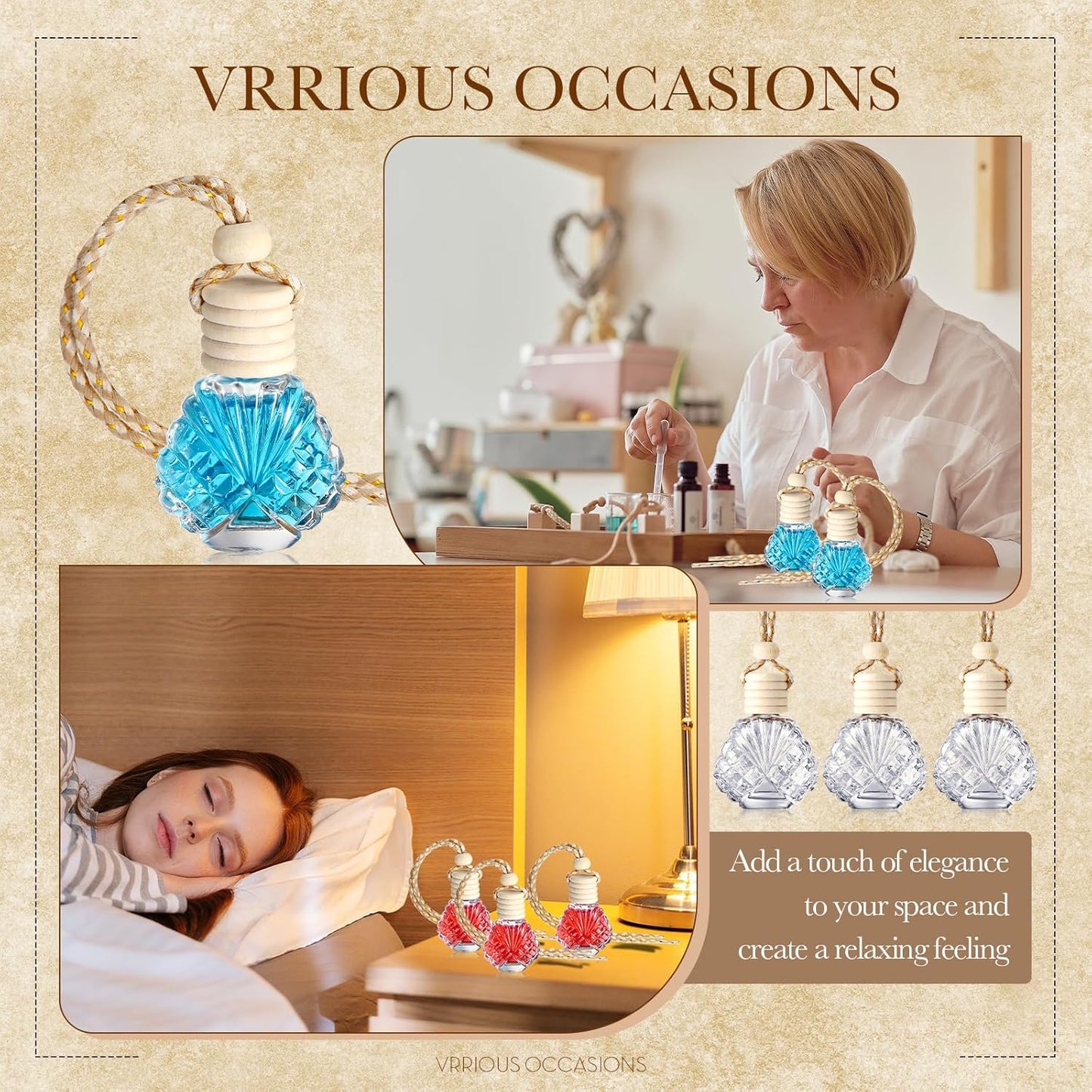 BBTO 50 Pcs Hanging Car Air Freshener Car Diffuser Bottles Empty Glass Perfume Bottle Freshener Diffuser Bottle Pendant for Essential Oil Fragrance Aromatherapy Bottle Ornament(Shell)