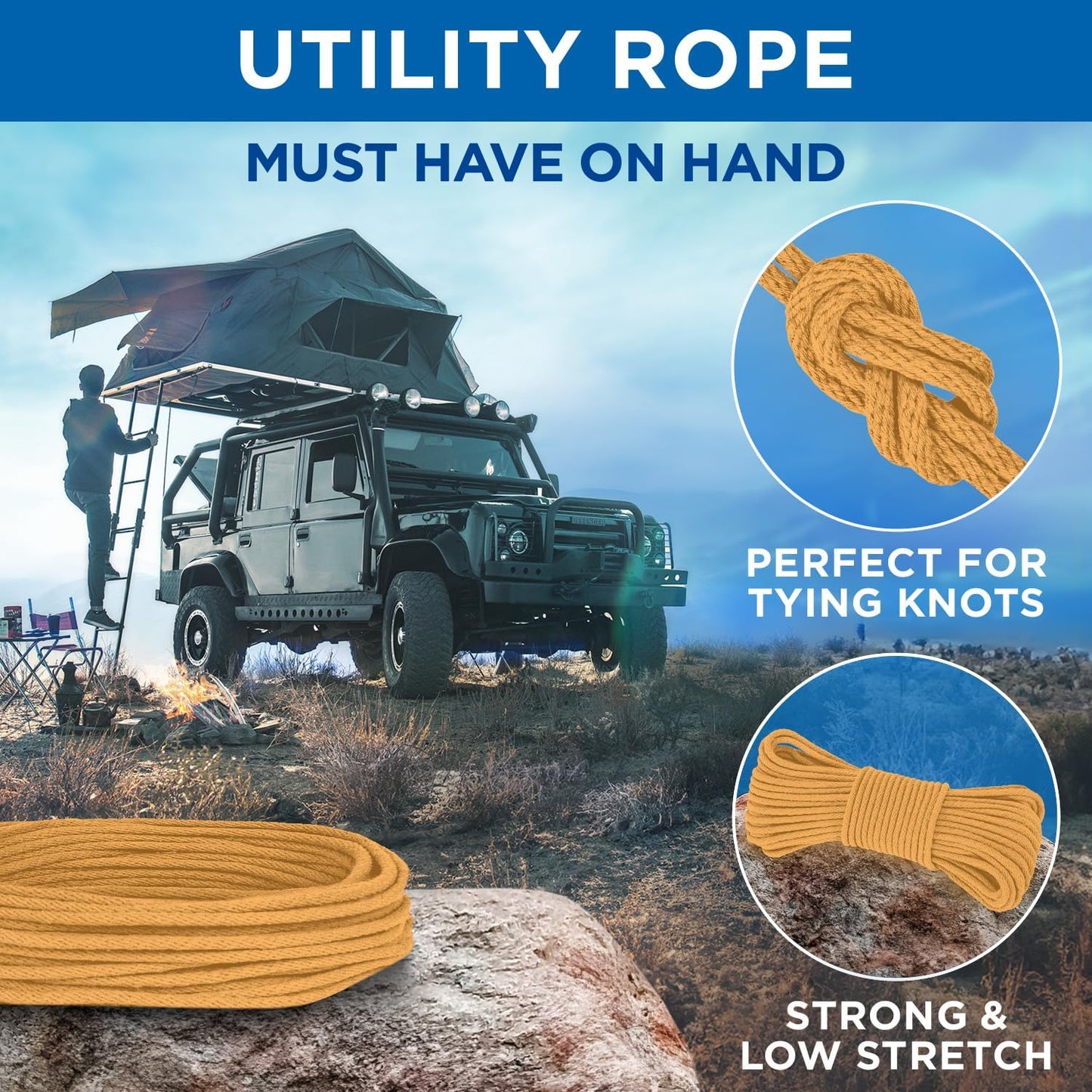 TECEUM Cotton Rope 3/16” (5 mm) – 50 FT – Strong All-Purpose Braided Rope – Natural Cotton – for Crafting, Сamping, Clothes Line, DIY, Indoor & Outdoor Use – Honey