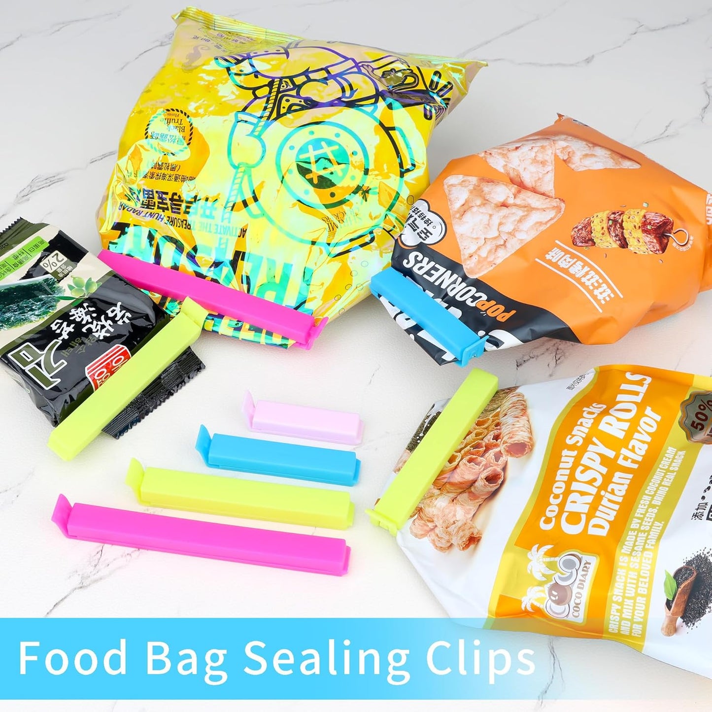 34 Pack Plastic Chip Clips - Resealable Sealing Clips for Food Storage & Snack Bags - 4 Sizes, Bright Colors - 2.4"/3.2"/4.3"/5.5"