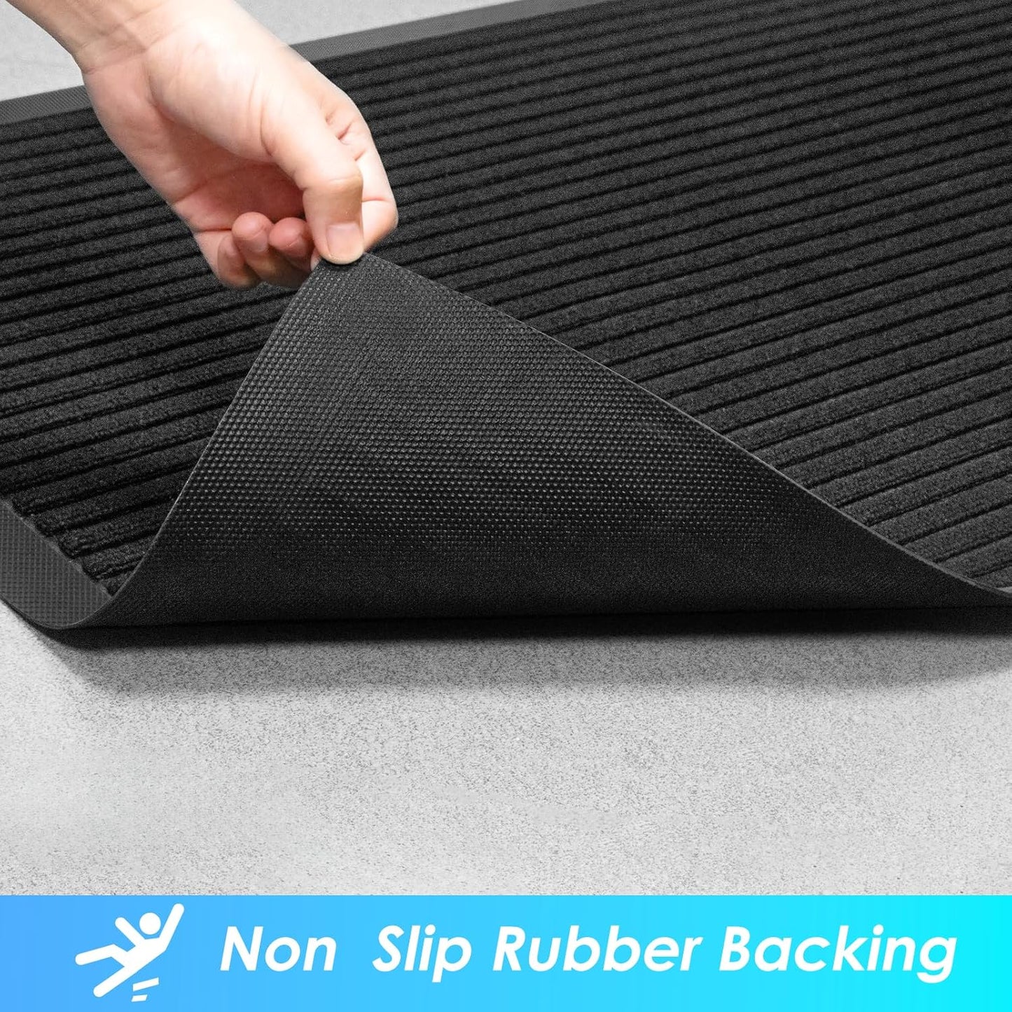 Vicwe Front Door Mat Indoor Outdoor Entrance, 59"x35.5" Heavy Duty Non-Slip Rubber Doormats, Low Profile,Easy Clean Entryway Floor Mats for Outside, Porch, Patios,Black