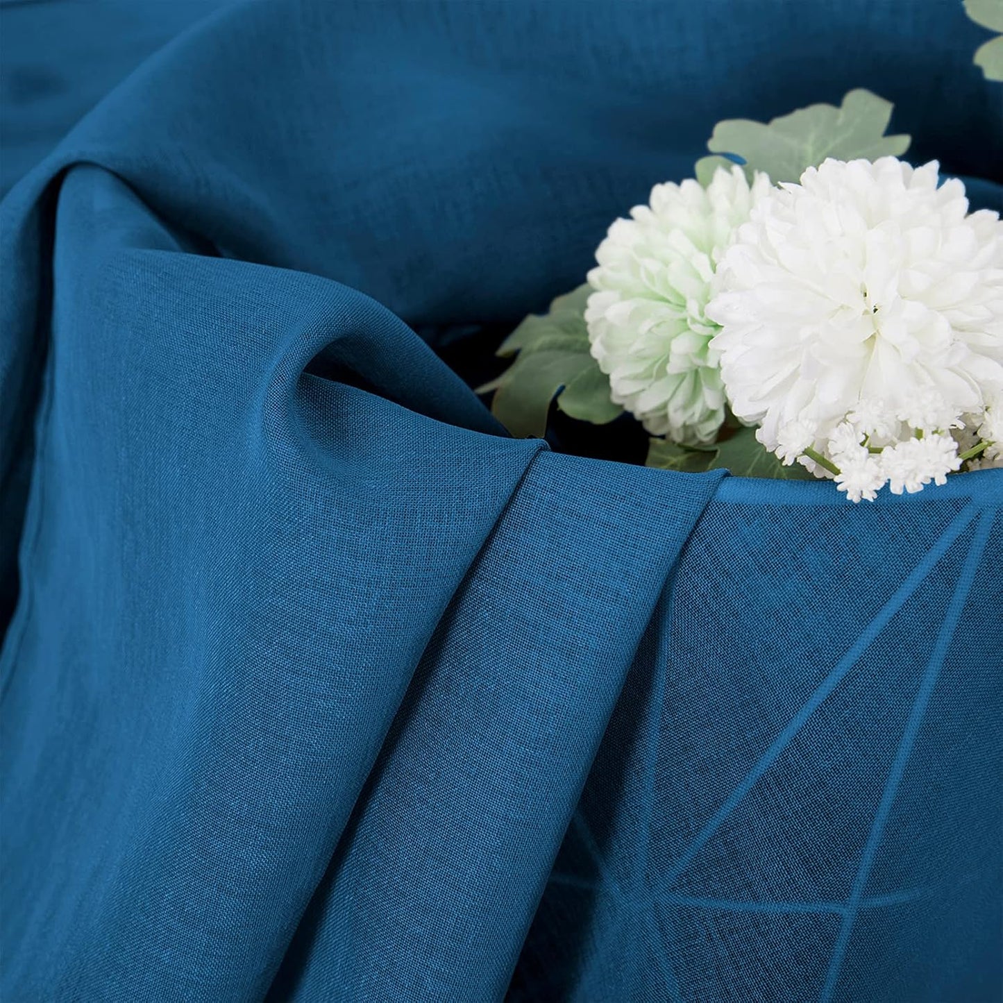 Tollpiz Sheer Curtains Linen Textured Living Room Curtain Sheers Light Filtering Rod Pocket Voile Curtains for Bedroom, 42 x 63 inches Long, Classic Blue, Set of 2 Panels