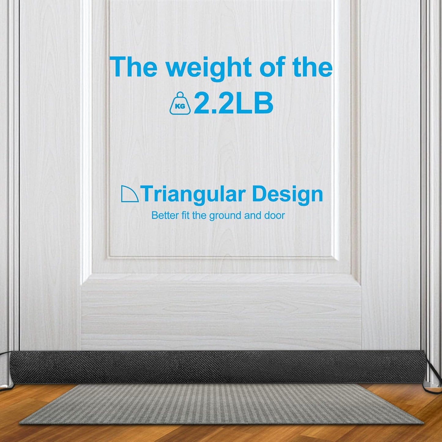 QUOLIX Triangle Under-Door Draft Stopper, 36 Inch Noise Blocker, Weighted Weather Stripping, Gray Cotton & Polyester, Multi-Function Noise & Light Blocker, Black