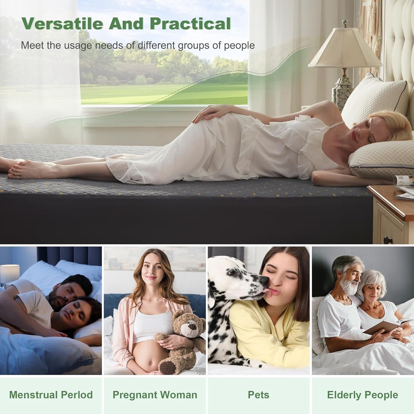 Waterproof Mattress Protector, Full Size Mattress Pad Fitted 6-15" Deep Pocket, 3D Air Fabric Double Bed Mattress Cover Noiseless Washable for College Dorm(Carbon Gray)