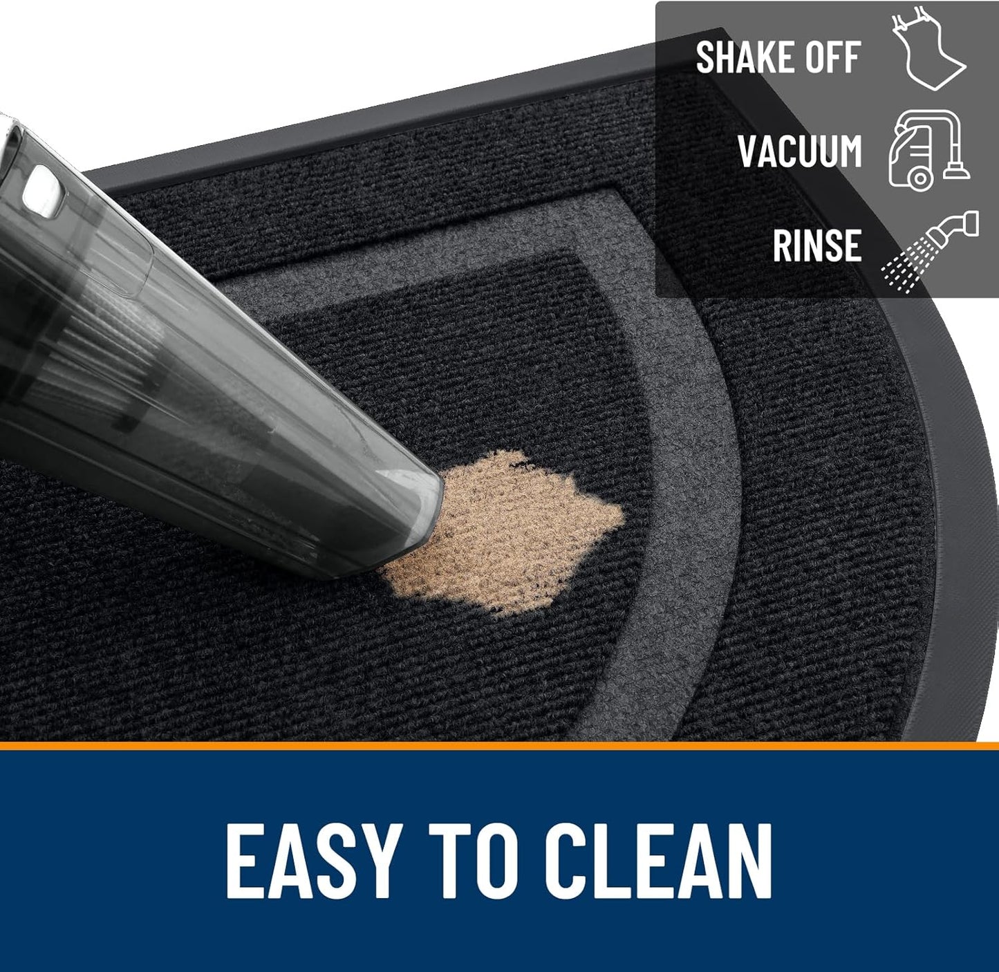 OLANLY Half Circle Door Mat Indoor Outdoor Entrance Welcome, Waterproof All-Season, All-Weather Doormat, Sturdy Natural Rubber, Low Profile, Easy Clean Patio Porch Entryway Mat, 59x35, Black