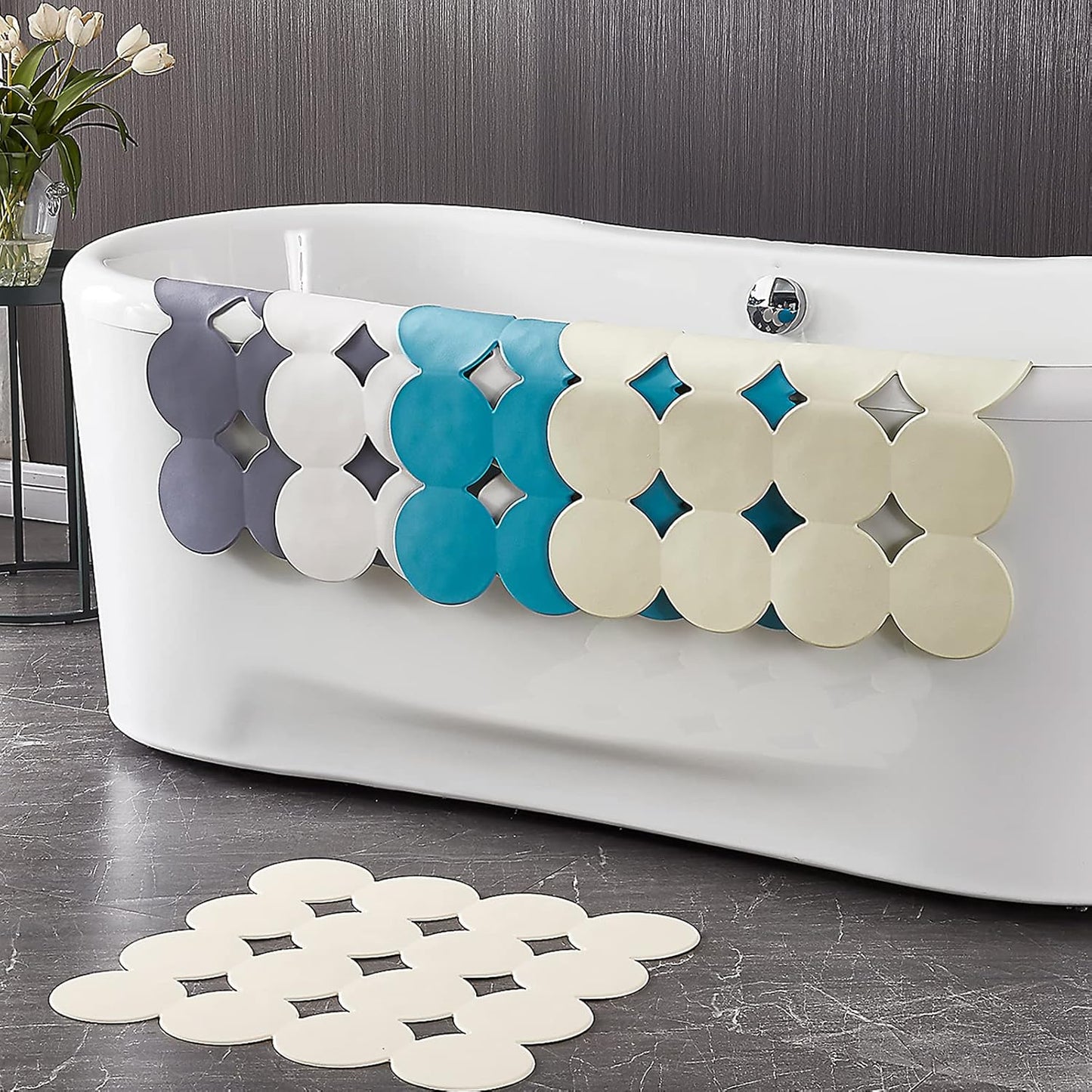 Square Shower Mat Nonslip - Rubber Bathtub Mat with Suction Cups for Inside Shower Bathroom Floor (Blue, 21X21“)