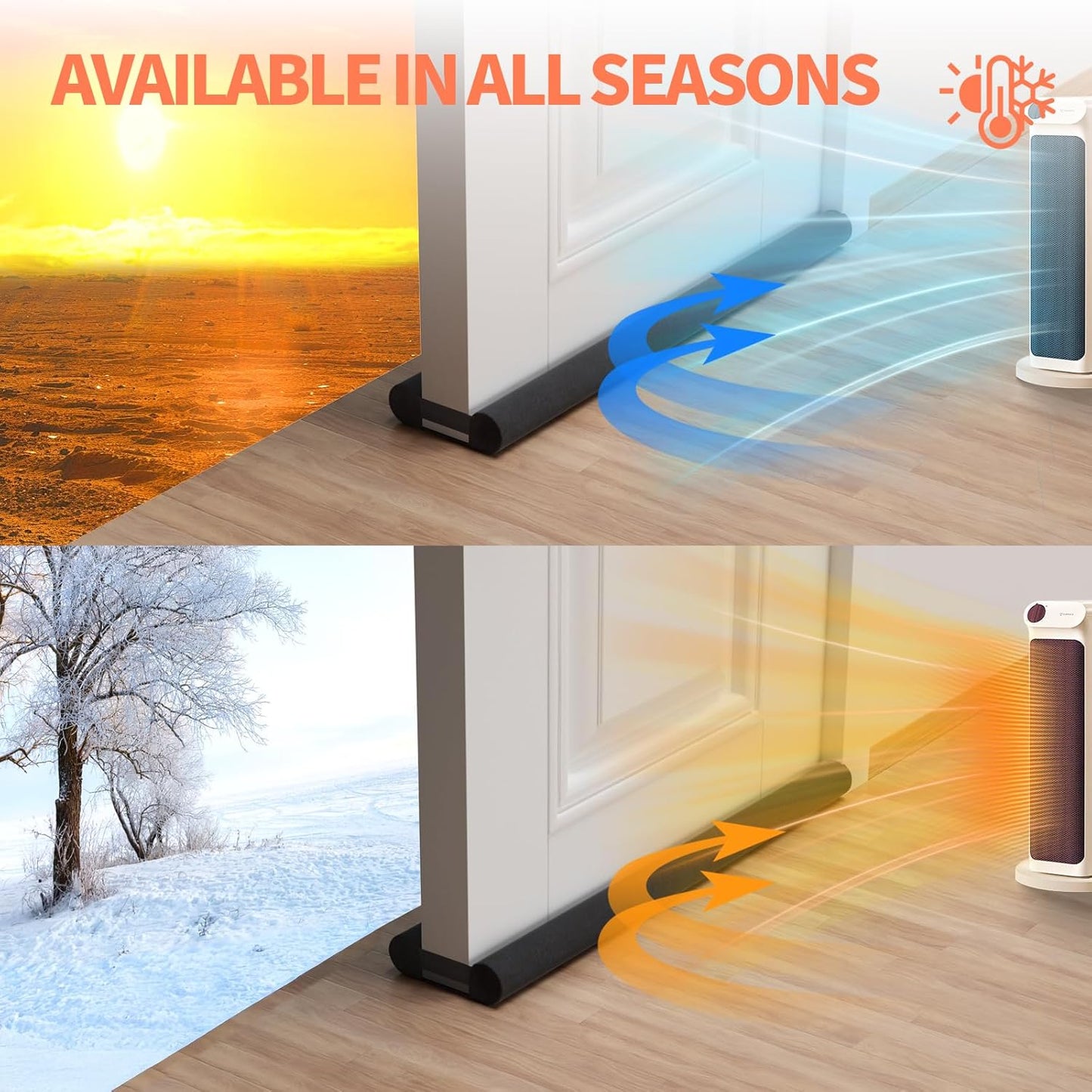 Door Draft Stopper for Bottom of Door, Under Door Gap Filler/Seal for Big Gap, No Folding Required, Flexible Installation Door Sweep soundproofing Strip for Home & Apartment, 32-36in, Black