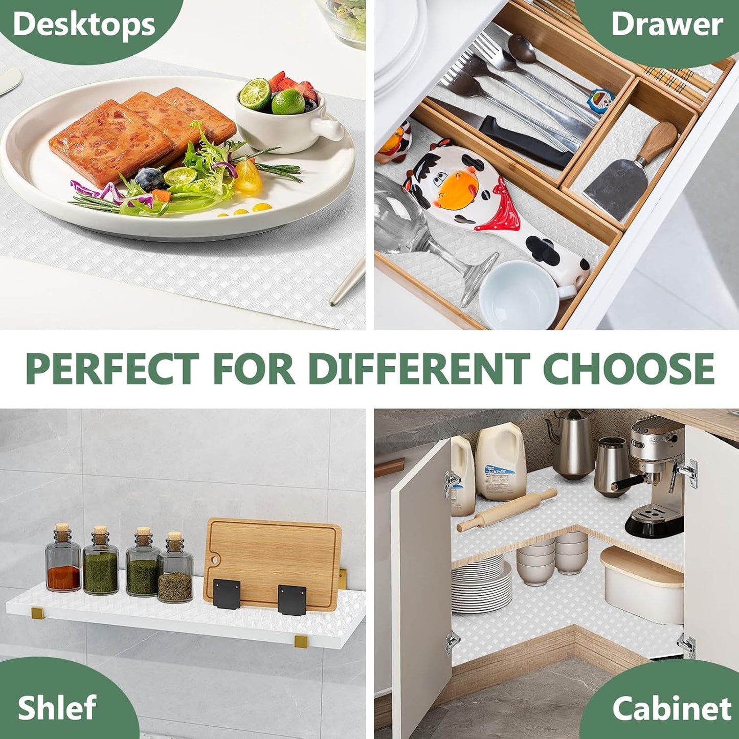 Shelf Liners, Non-Adhesive Drawer Liner, Waterproof & Oil-Proof Kitchen Cabinet Cupboard Liner Plastic EVA Material BPA Free Fridge Liner Mats Paper Protector for Shelves (White/12in x 240in)