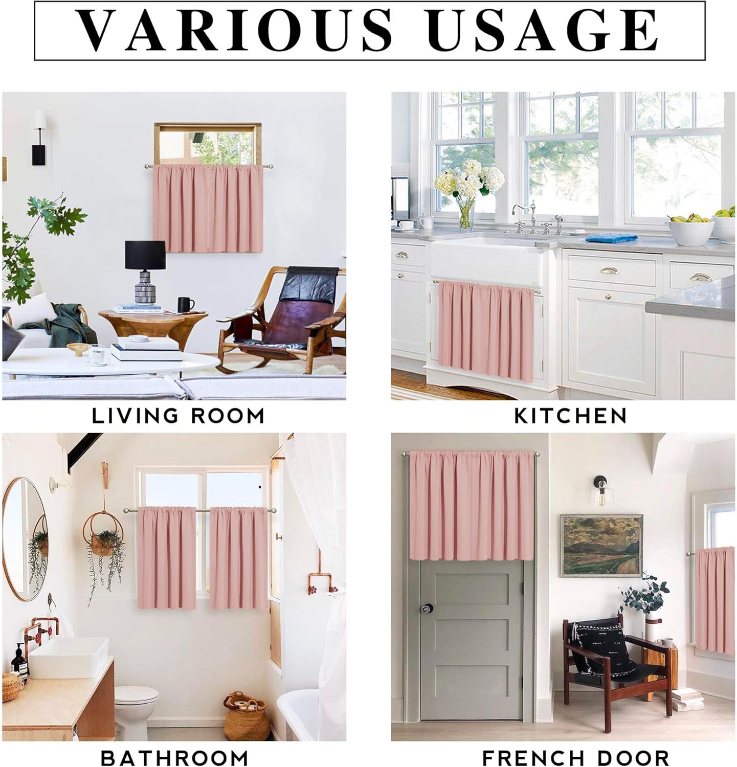 RYB HOME Small Curtains Blackout - Privacy Energy Efficiency Mini Curtains for Kids Bedroom RV Camper Windows Trailer Bathroom Kitchen Cabinet Window Tiers, W 29 x L 24, Peach Blush, 2 Panels