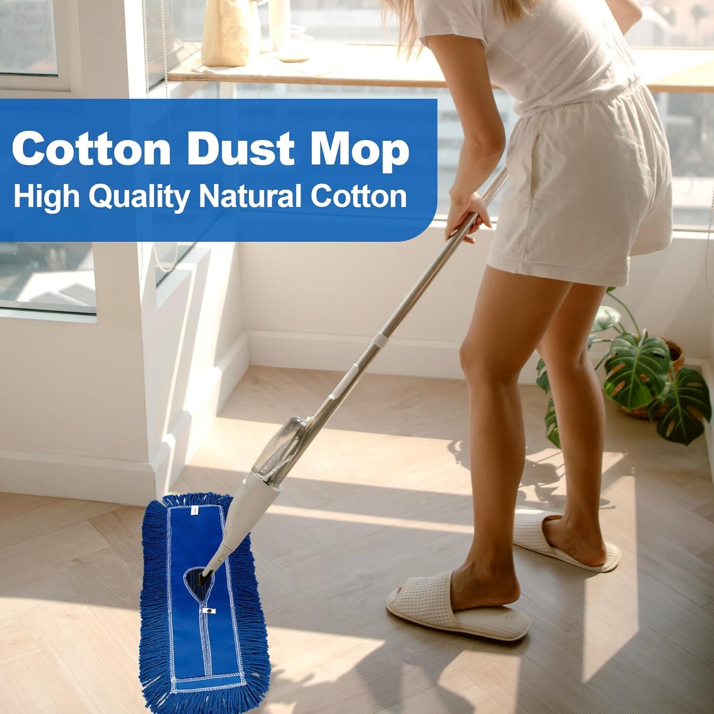 4 Pack - 24-Inch Washable Dust Mop Heads – Full Cloth, Extra Durable, Easy Button - No Clinging to Hair or Fur, Easy to Use Replacement for Commercial and Home Cleaning - iDeaology