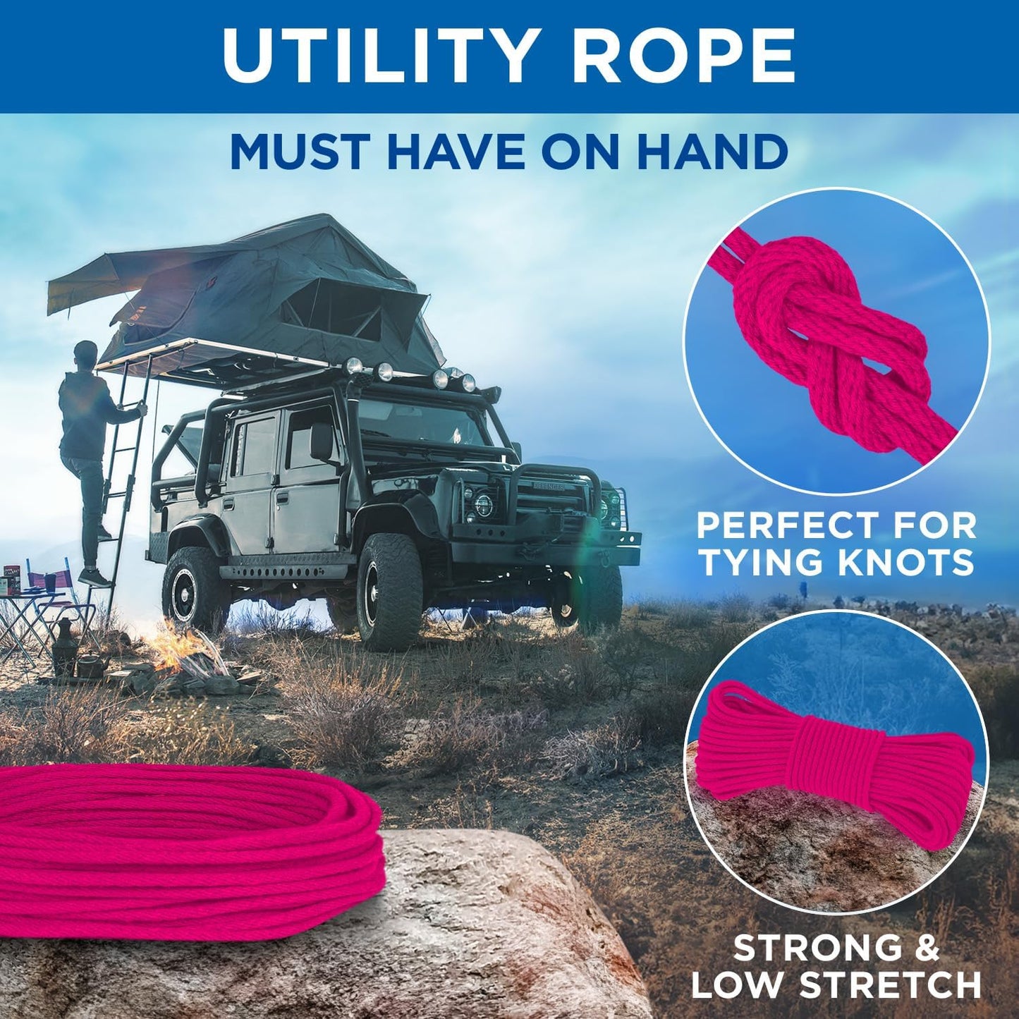 TECEUM Cotton Rope 3/16” (5 mm) – 100 FT – Strong All-Purpose Braided Rope – Natural Cotton – for Crafting, Сamping, Clothes Line, DIY, Indoor & Outdoor Use – Bright Pink