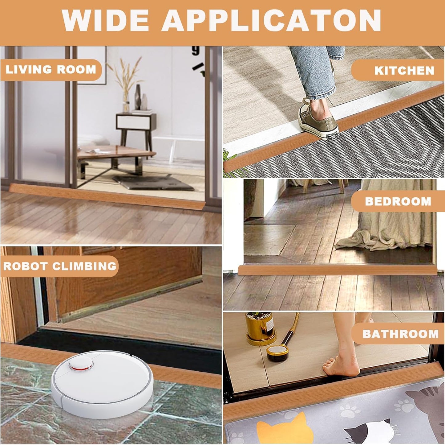 Vinyl Door Threshold Flooring Transition Strip Self Adhesive Carpet Edging Strip for Laminate Doorway Edge Threshold from 1/5" to 2/5" (Yellow Wood Grain, 10 Ft)