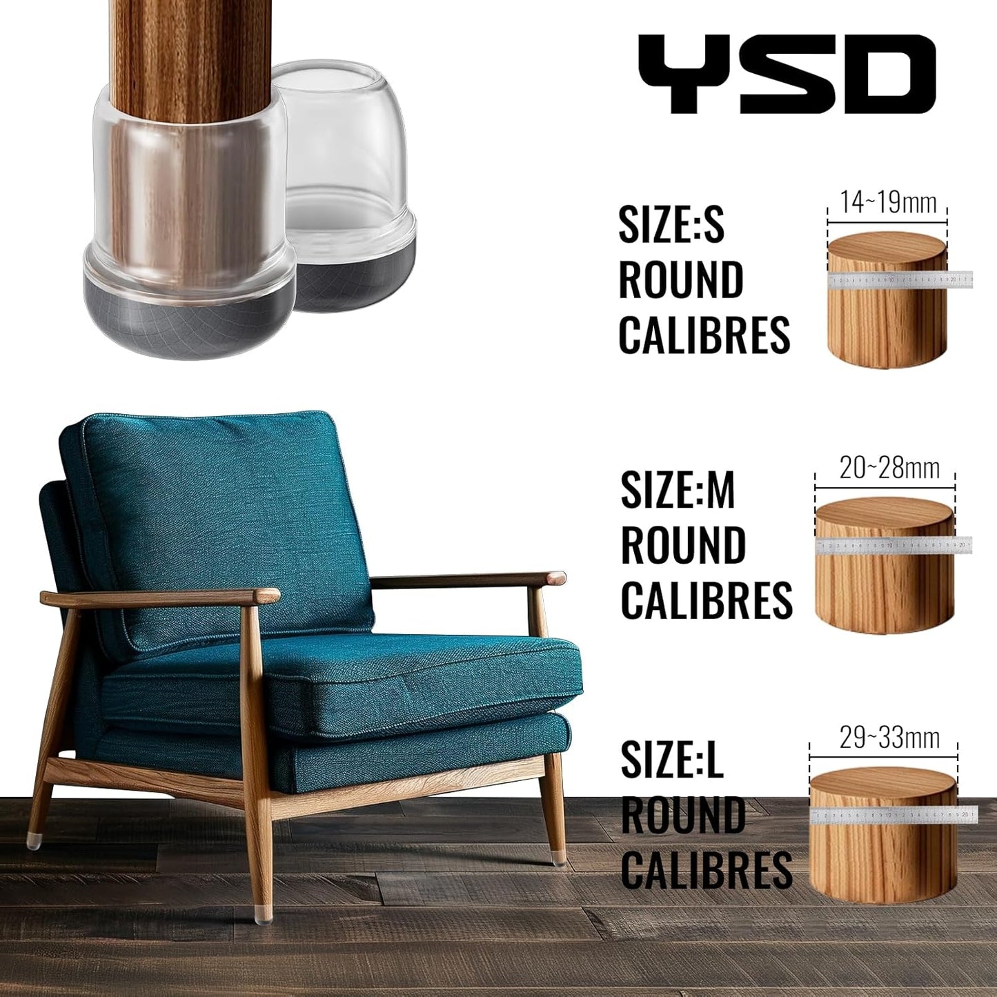 YSD 1.25Inch 24 Pcs Silicone Chair Leg Floor Protectors,Hair and dust Resistant Round Chair Leg Caps for Tilt Chair Legs,Carpet Hardwood Floor Protectors with Gray Pads