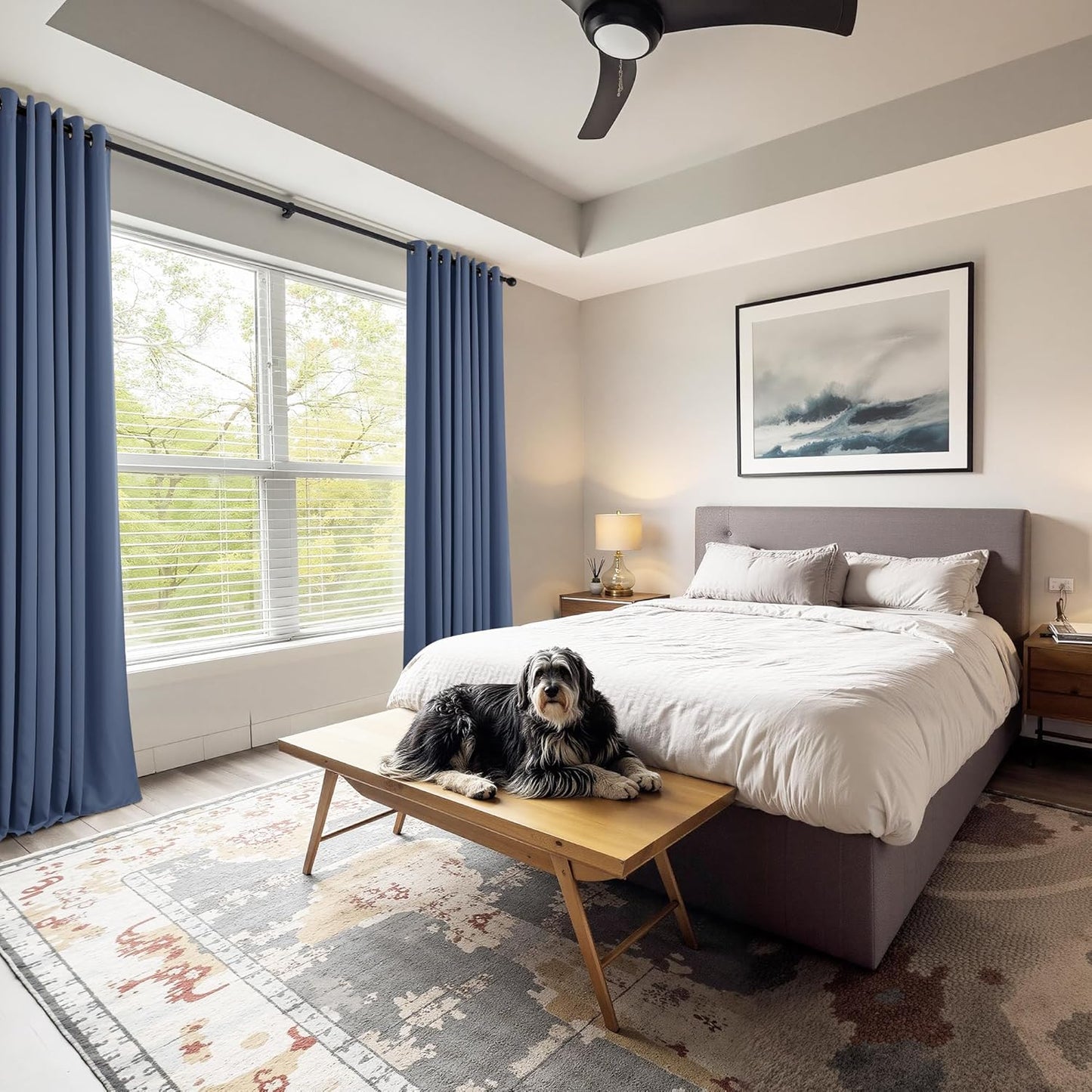 PONY DANCE Stone Blue Bedroom Curtains for Windows - Blackout Drapes 60-inch Length, Blue Haze Drapes with Grommet Top, Thermal Insulated Panels Light Block for Living Room, 42-inch Wide, 2 Panels