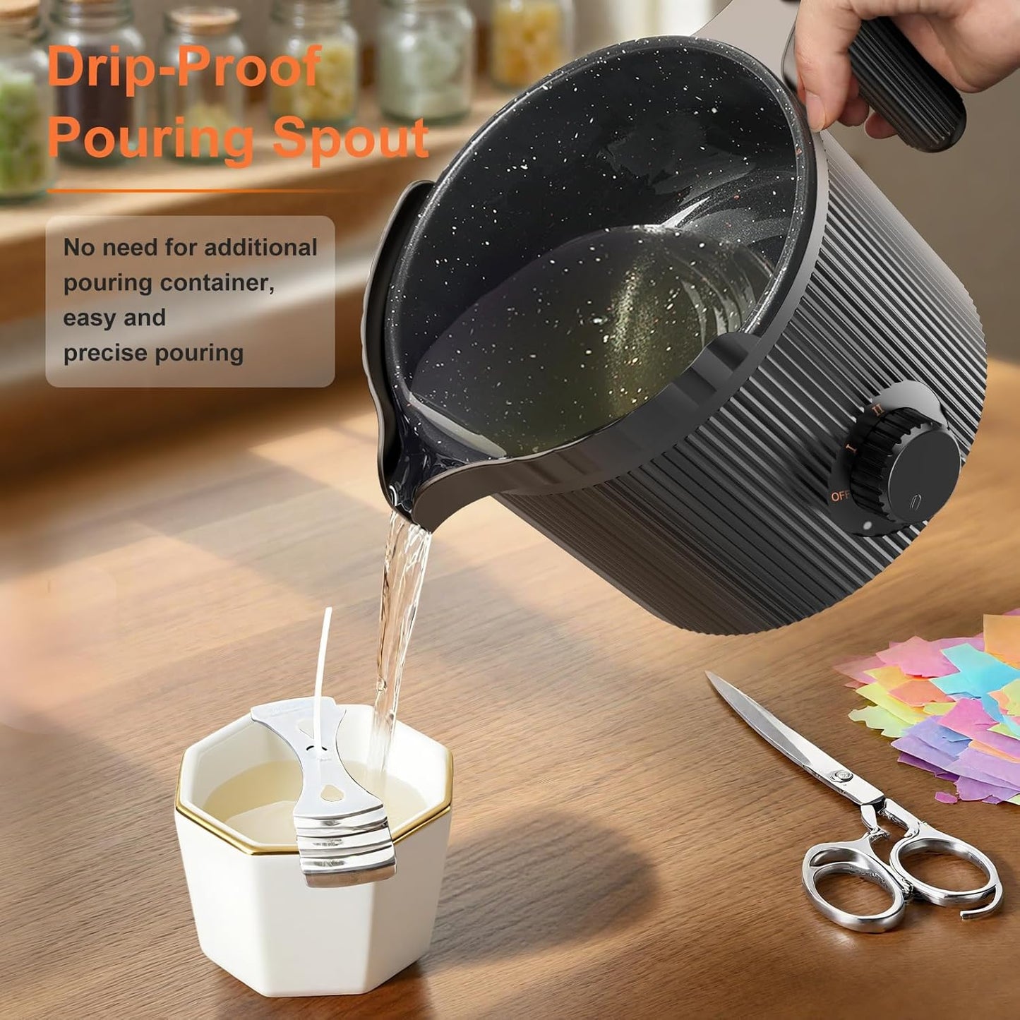 venpow Candle Wax Melter with Pour Spout, Candle Making Kit for Adult Beginners, for Candle Making, Set Includes Wax Melting Pot, Stirring Spoon, Thermometer, Wick, Wick Sticker and Centering Device