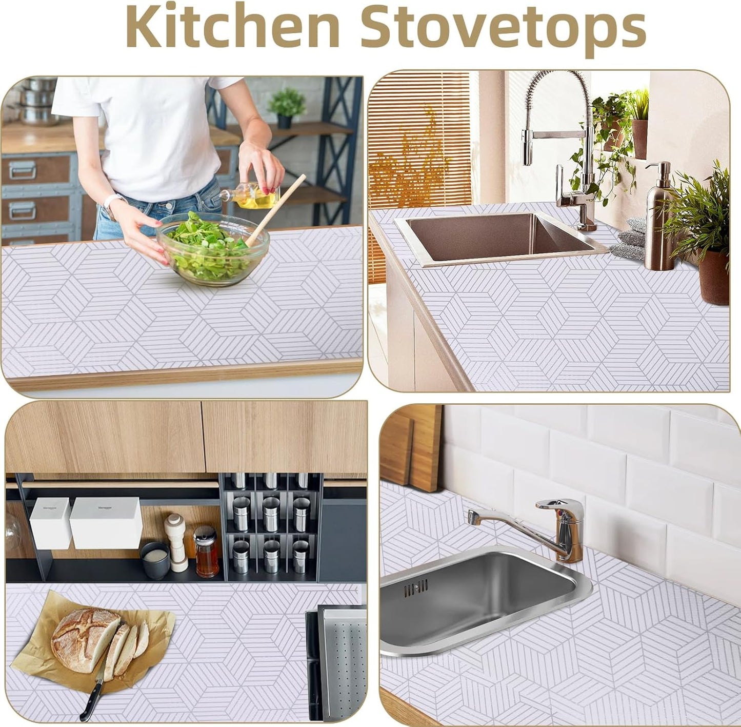 Shelf Liners for Kitchen Cabinets Non Adhesive Shelf Liner Paper Non-Slip Thickened Drawer Liner Easy to Clean for Tool Box Refrigerator with Knife and Tape Measure, Silver Geometric, 11.8 x 118 in