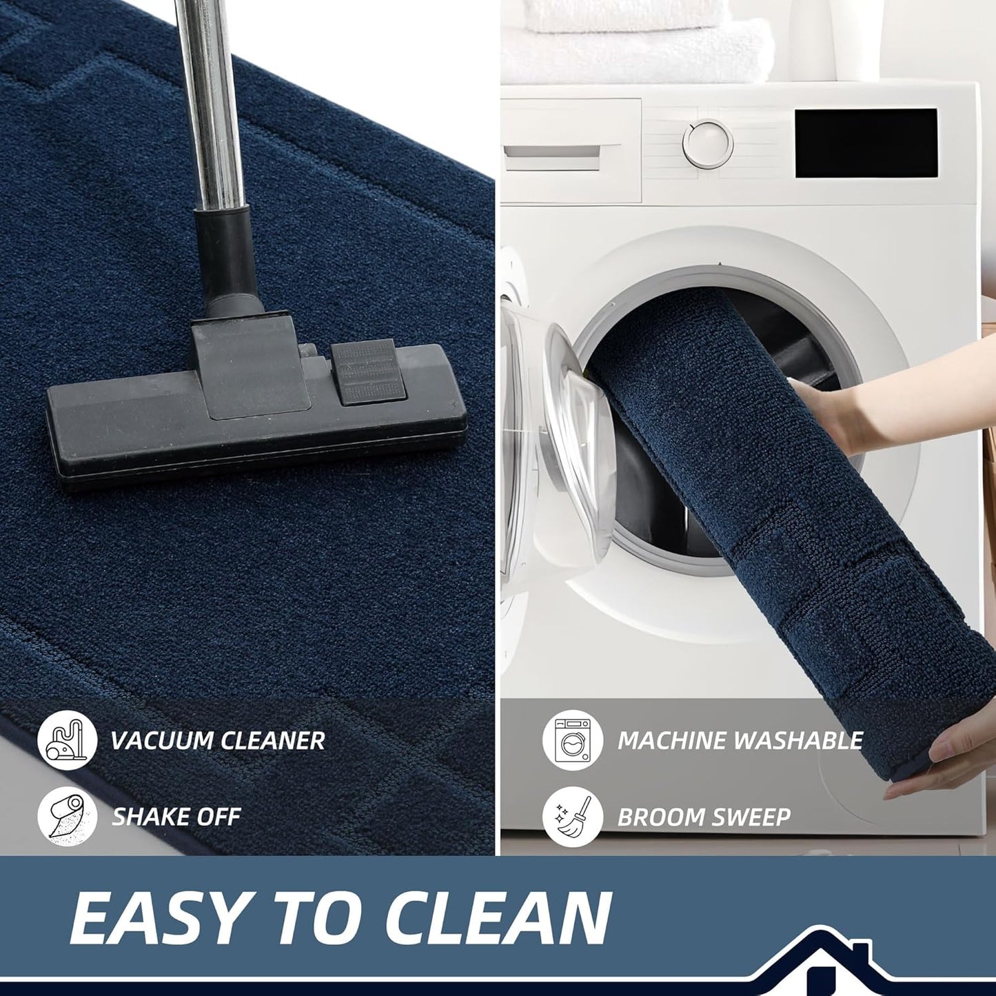 BEQHAUSE Door Mat 32" x 48", Non-Slip Door Mats Indoor Entryway Rugs Washable Low-Profile Absorbent and Stain Resist Floor Mats, Dog Door Mat for Front Back Door, Muddy Wet Shoes & Paws, Navy Blue