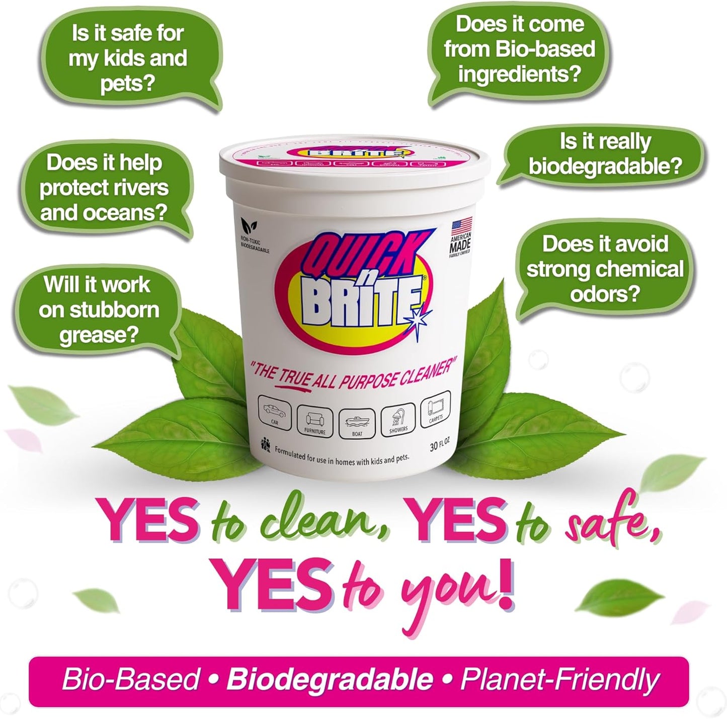 Quick 'n Brite All Purpose Cleaning Paste – Miracle Cleaner for Tough Stains | Eco-Friendly, Non-Toxic, Pet-Safe | Multi-Surface Stain Remover | Made in USA, 32oz (Pack of 2)