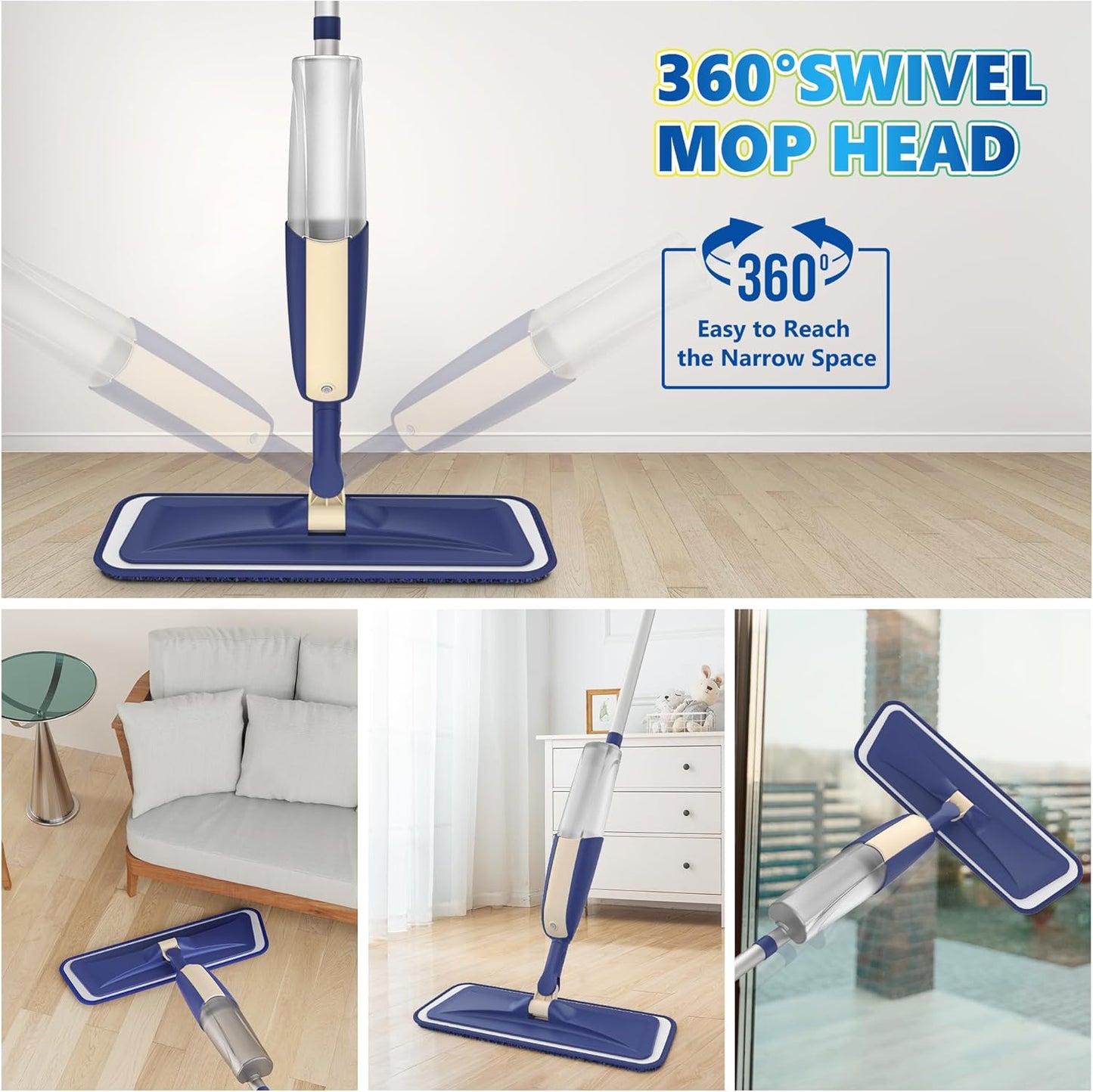 Microfiber Spray Mops for Hardwood Floor Cleaning - MEXERRIS Wet Jet Mops Dry Dust Mop with 3X Washable Pads fit for Swiffer Powermop Flat Mop for Wood Laminate Tile Vinyl Cement Concrete