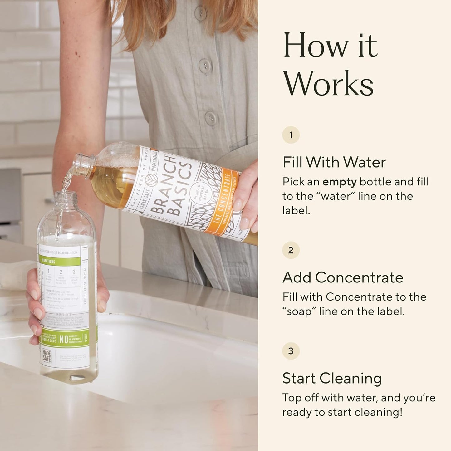 Branch Basics Concentrate Refill (33.8 oz) | All Purpose Multi-Surface Cleaning Concentrate - Replace Every Household Cleaner | Plant & Mineral-Based, Human-Safe, Fragrance Free