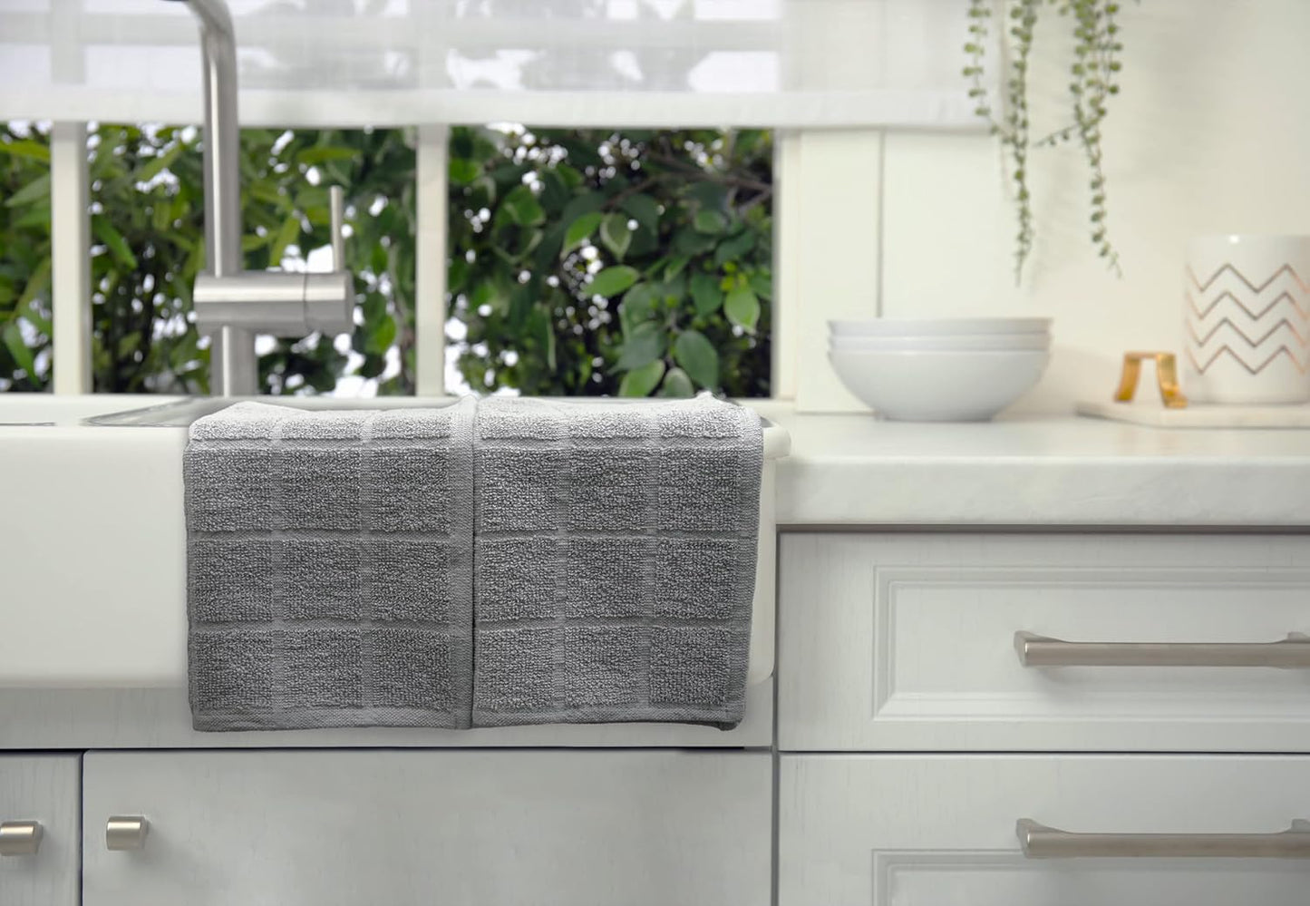 100% Cotton Terry Dish Cloth & Dish Towel, 6 Pack, Super Soft and Absorbent Kitchen Towels, Perfect for Kitchen Cleaning and Dish Washing (Grey 6 Pack)