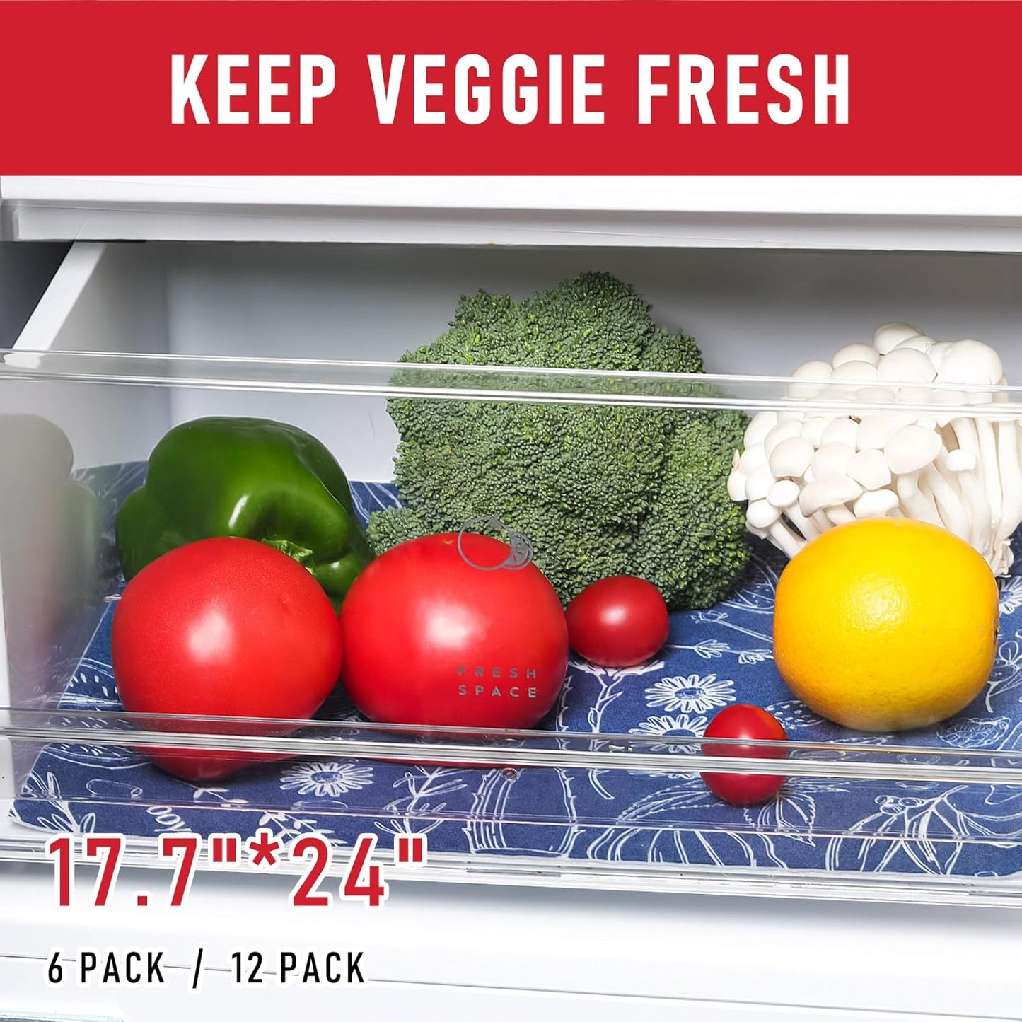 Cooyes Large Fridge Liners for Refrigerator, 17.7" × 24", Drawer & Shelf Liners for Kitchen Cabinets Non-Adhesive, Breathable Cloth Material, Non-Slip, Keep Produce Fresh Longer