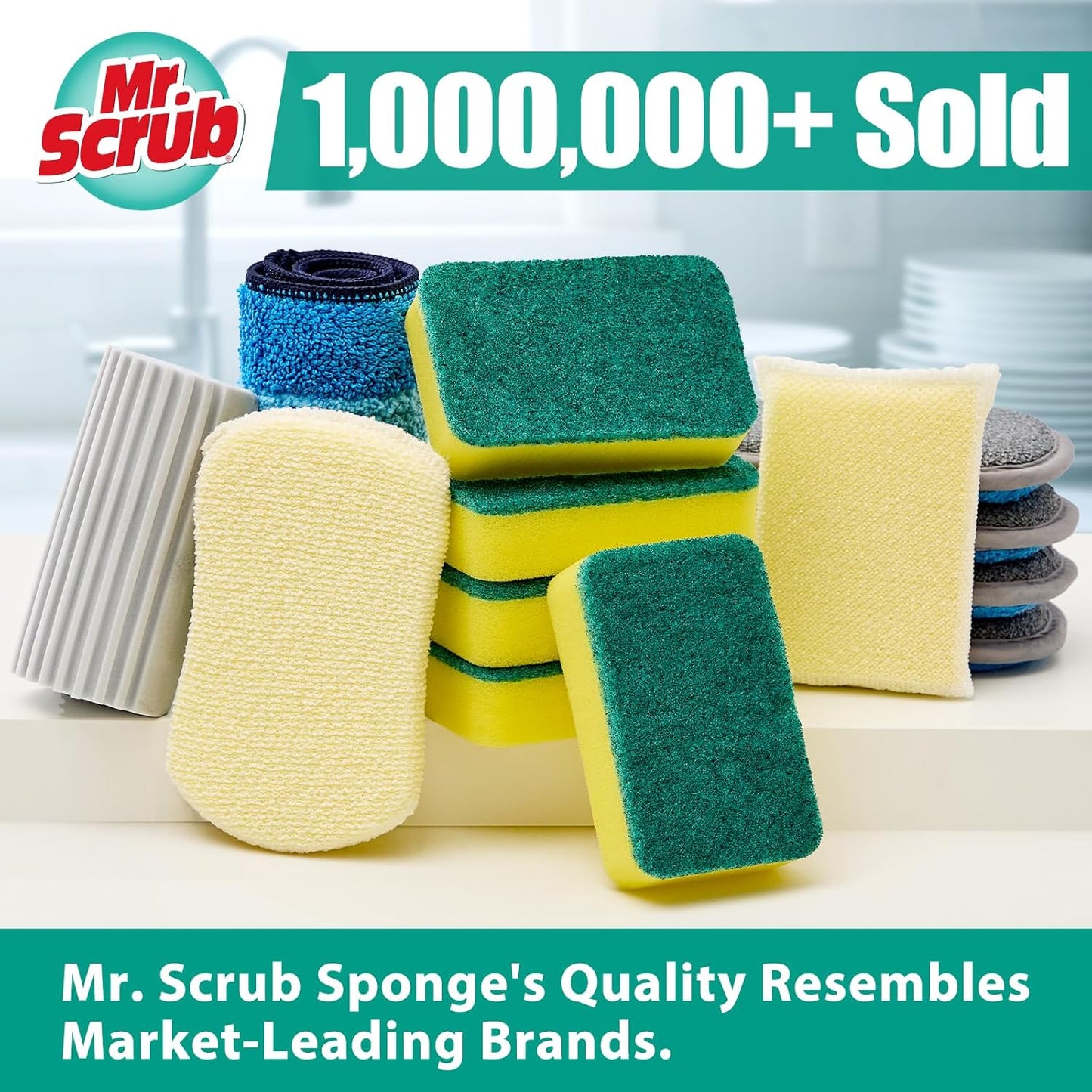 Sponges Kitchen Scrub Dish Sponge Scouring Pad, 36 Pack Cleaning Brush Scrubber Supplies for Soap, Dishwashing Dinnerware Sets Pan Pot Towels Cloth Rags Holder Glass Dishwasher Sink Bathroom