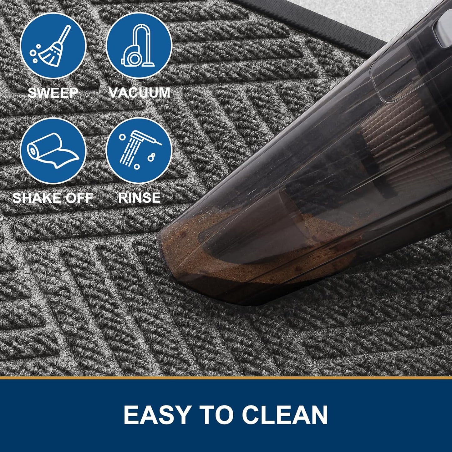 Smiry Front Door Mat Outside Entrance, Heavy Duty Outdoor Indoor Natural Rubber Doormat, Non Slip, Trap Dirt and Moisture, Easy Clean, Low Profile Patio Porch Entryway Mat, 29.5x17, Mix Black