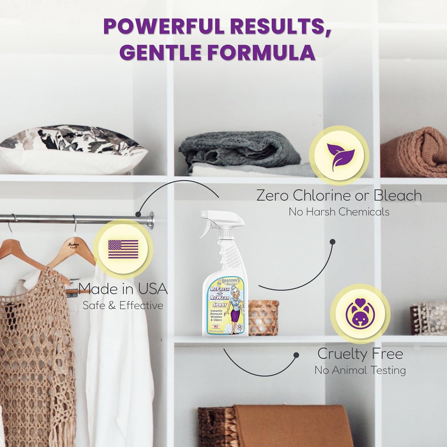 Grandma's Secret Refresh N ReWear Spray - Instantly Removes Wrinkles & Odors - Wrinkle Release, Fabric Refresher Spray, Chlorine, Bleach and Toxin-Free - 16 Ounce, 2 Pack