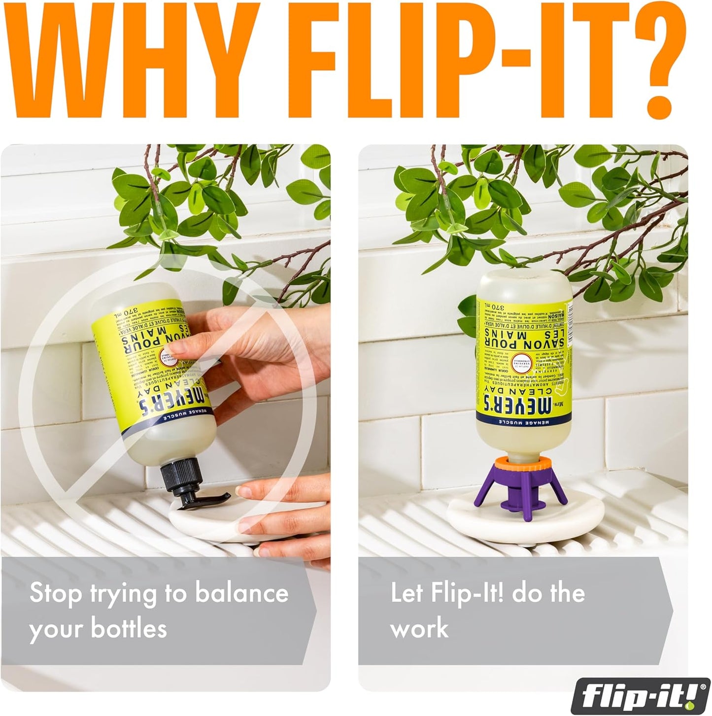 Flip-It! Bottle Emptying Kit β 6 Bottle Pack - No more wasted product - Fits most plastic bottles β 6 Base Caps, 6 Adapters β Bright Color Edition