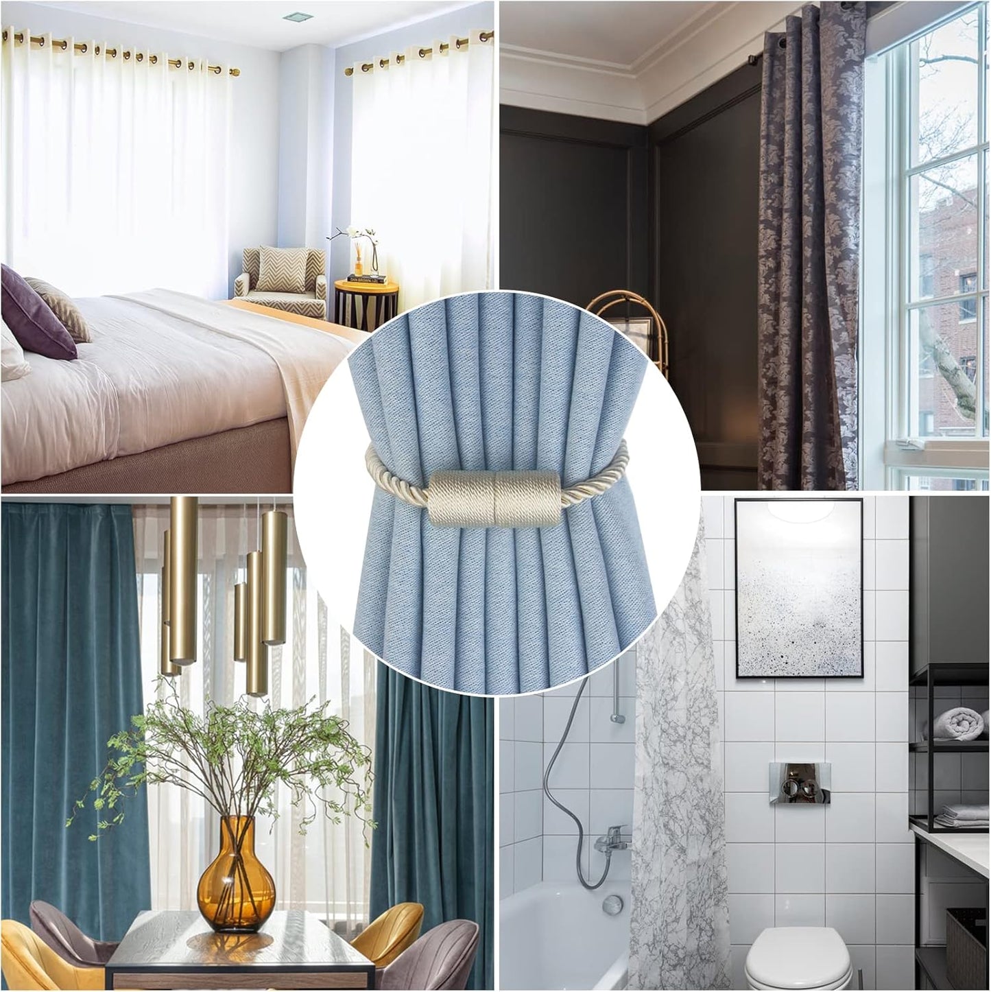 Magnetic Curtain Tiebacks 4 Pack Beige Curtain Rope Tieback Curtain Holders for Drapes Modern Tie Backs Decorative Curtain Holdbacks