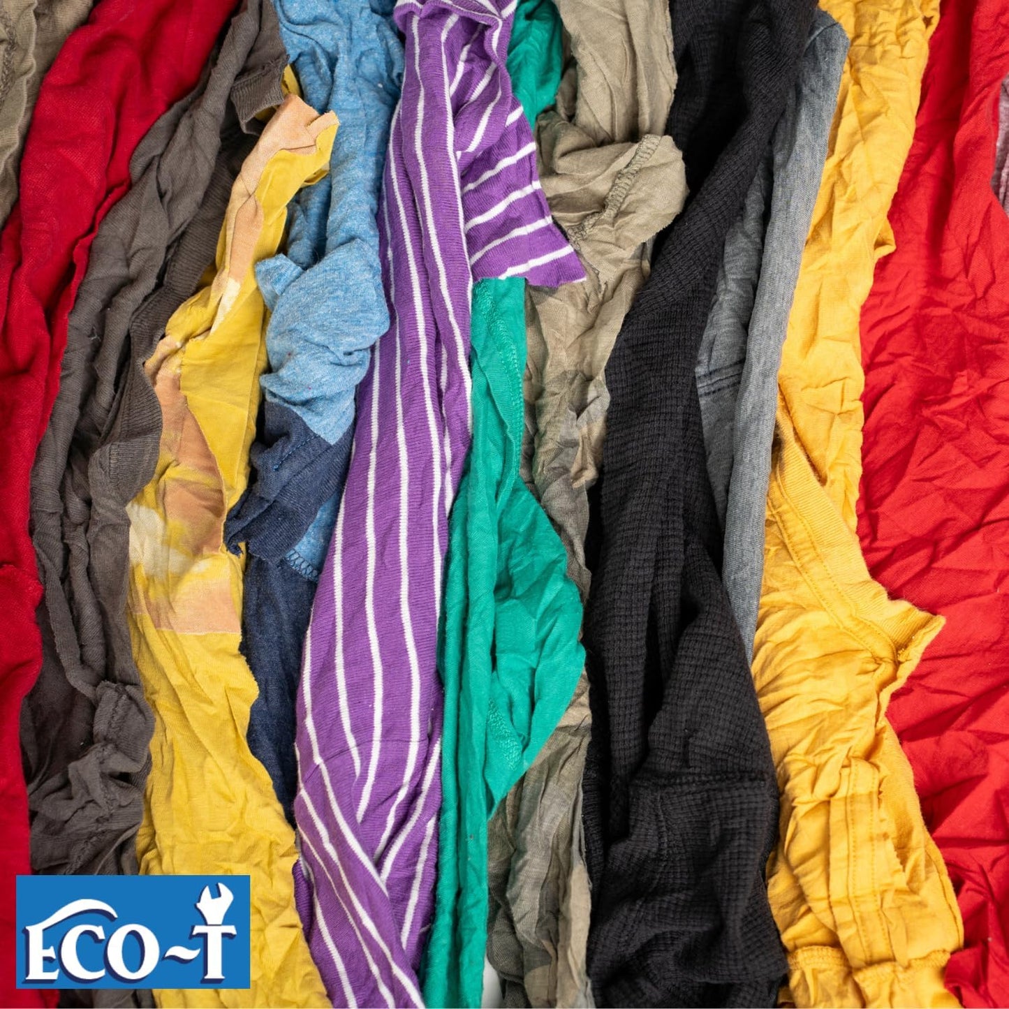 24 x 1 Lb Bags (24 Lbs) Eco-T Mechanic Shop Rags - Colored T-Shirt Material, 100% Recycled, Eco-Friendly, High Absorbency, Low Lint, Low-Cost, Industrial Use Wiping Cloth
