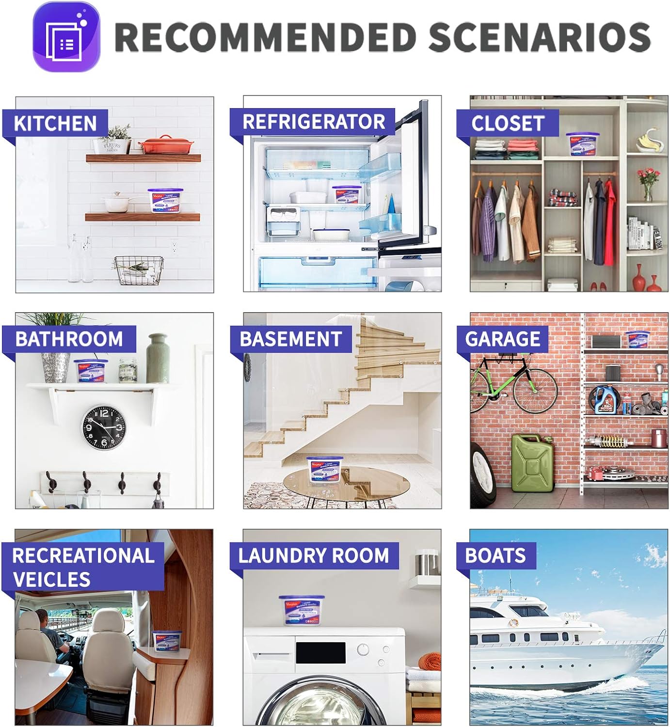 Vacplus Moisture Absorbers 6 Pack, 10.5 Oz Portable Humidity Absorber Boxes for Your Bathroom, Closet & Car, Dehumidifier with Lavender Fragrance, Purple