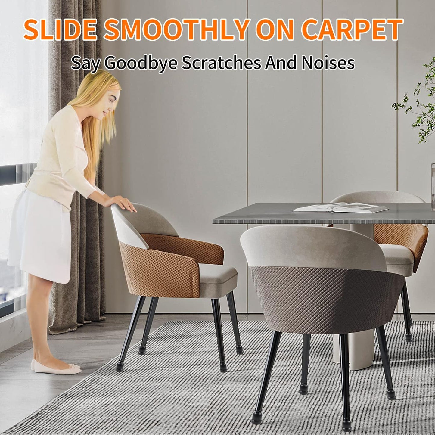 Ezprotekt 24 Pcs Black Chair Leg Sliders for Carpet, Round Teflon Furniture Glides for Rug, Carpet Sliders Protectors Caps for Couch, Dining Table Chair, Bar Stool Legs (L Fit: 1-1/10" to 1-3/10")