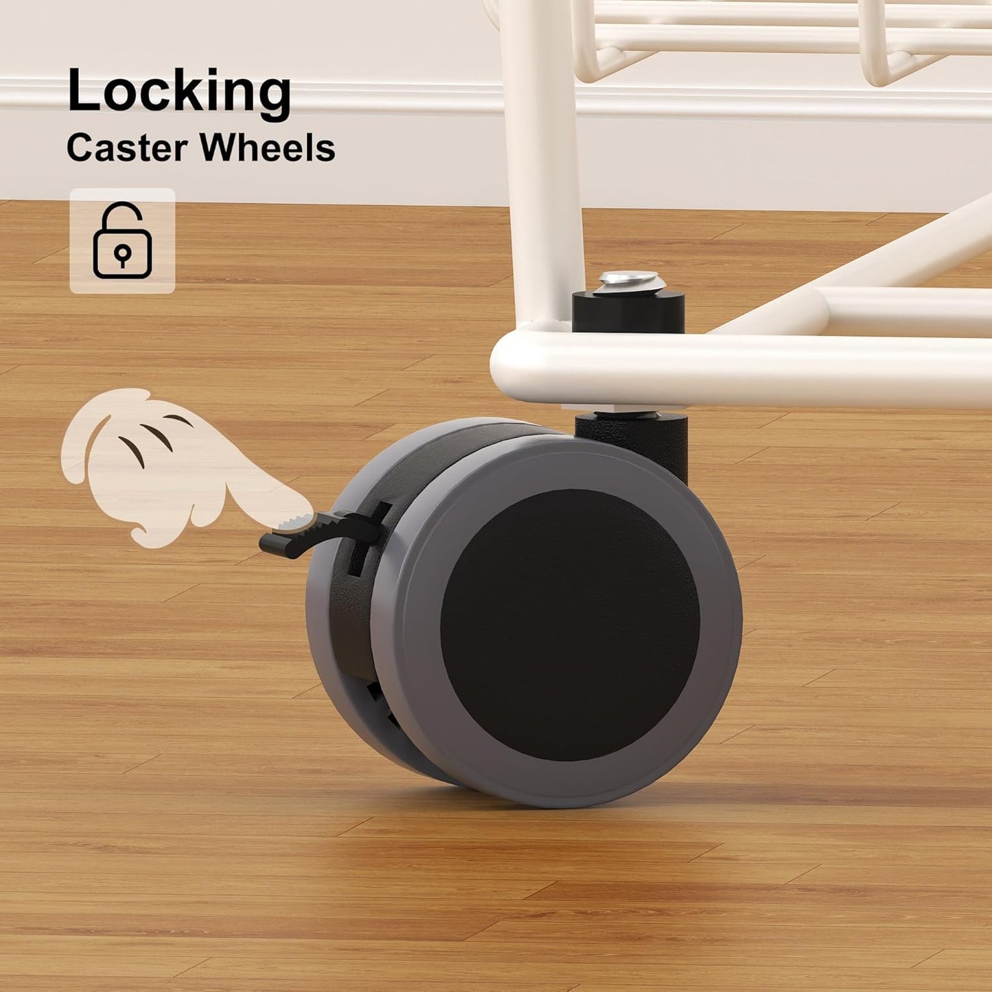 PUSDON Stackable Metal Storage Carts, Dual Use Shelf for Kitchen Fruit Vegetable Baskets with Wheels, Storage Rack for Living Room, Home & Office, Standard White 4 Tiers