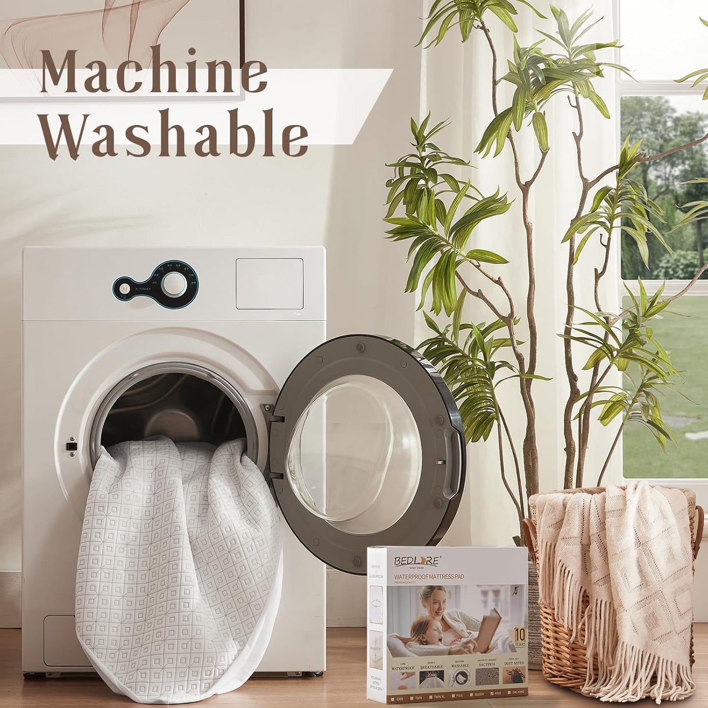 BEDLORE Full Size Mattress Protector, Waterproof Noiseless Mattress Cover with Stretchable Pockets for 6-15 inches Mattress, Soft Breathable Mattress Pad for College Dorm (White)