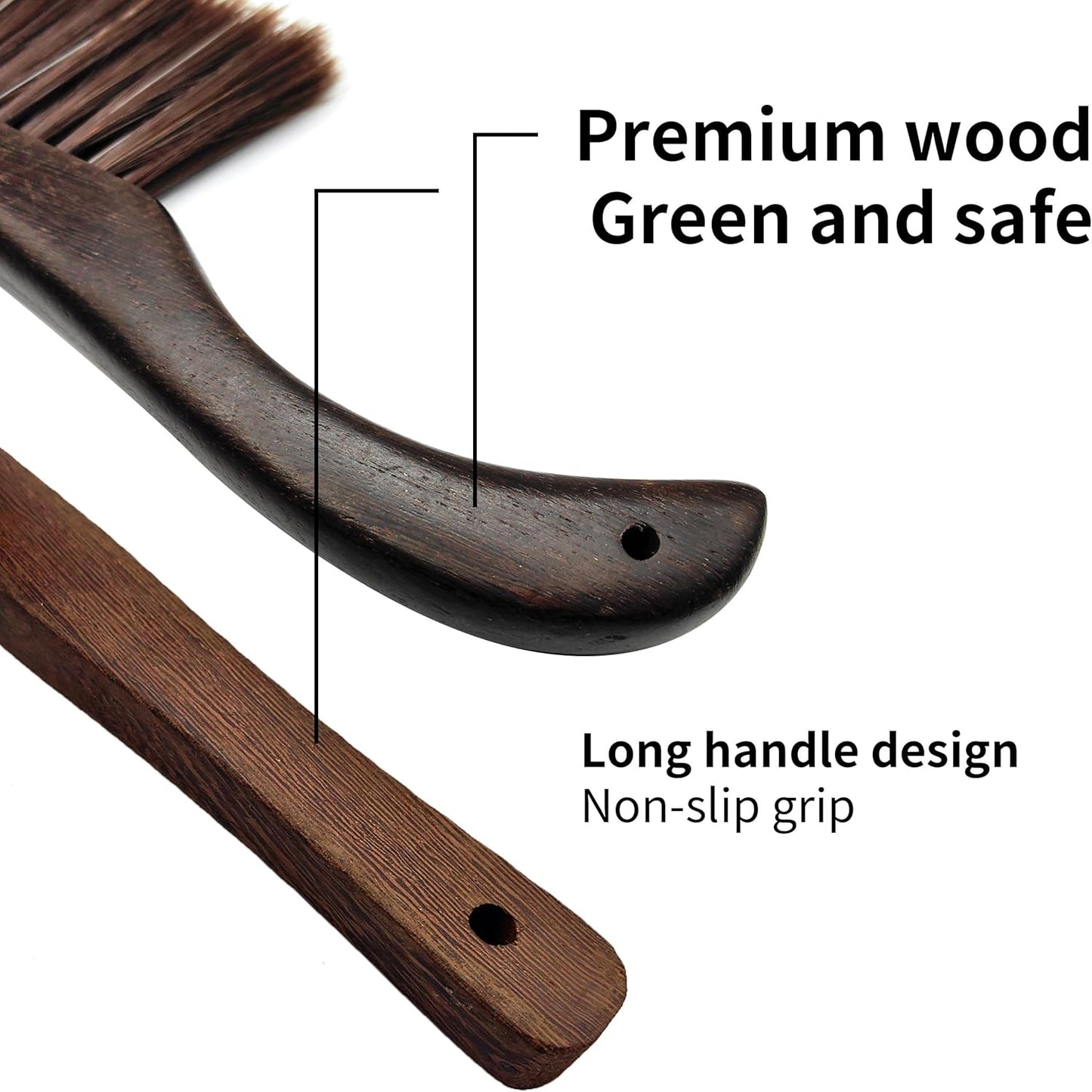 2 Pcs Wooden Hand Broom Brush, Dust Bench Brush Whisk Broom Soft Bristle Brush for Car Bed Furniture Clothes Couch Draft Sofa Fireplace Clothes Household Cleaning with Long Wood Handle(Brown)