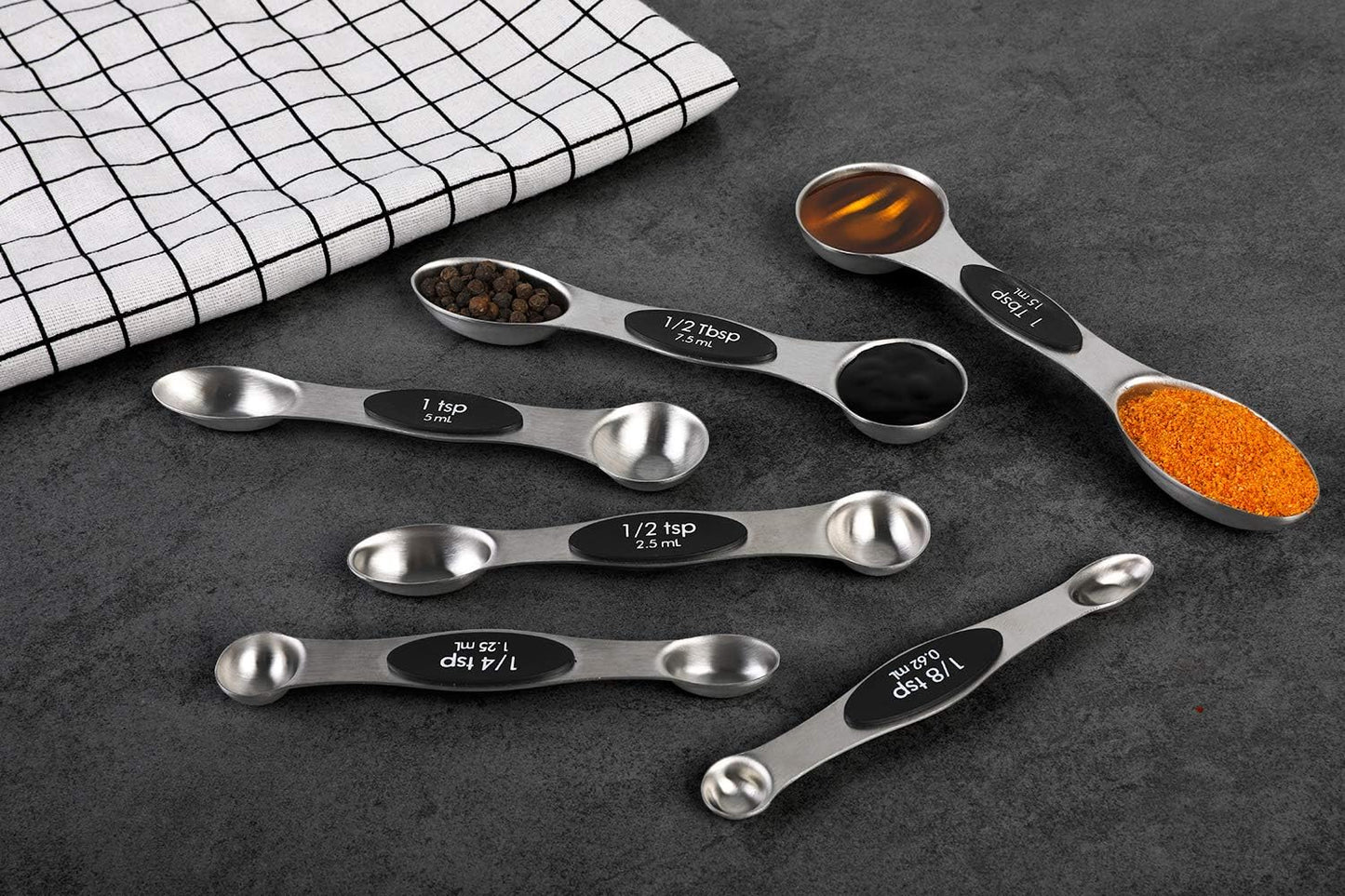 Magnetic Measuring Spoons Set Stainless Steel Dual Sided Stackable Teaspoon Tablespoon for Measuring Dry and Liquid Ingredients