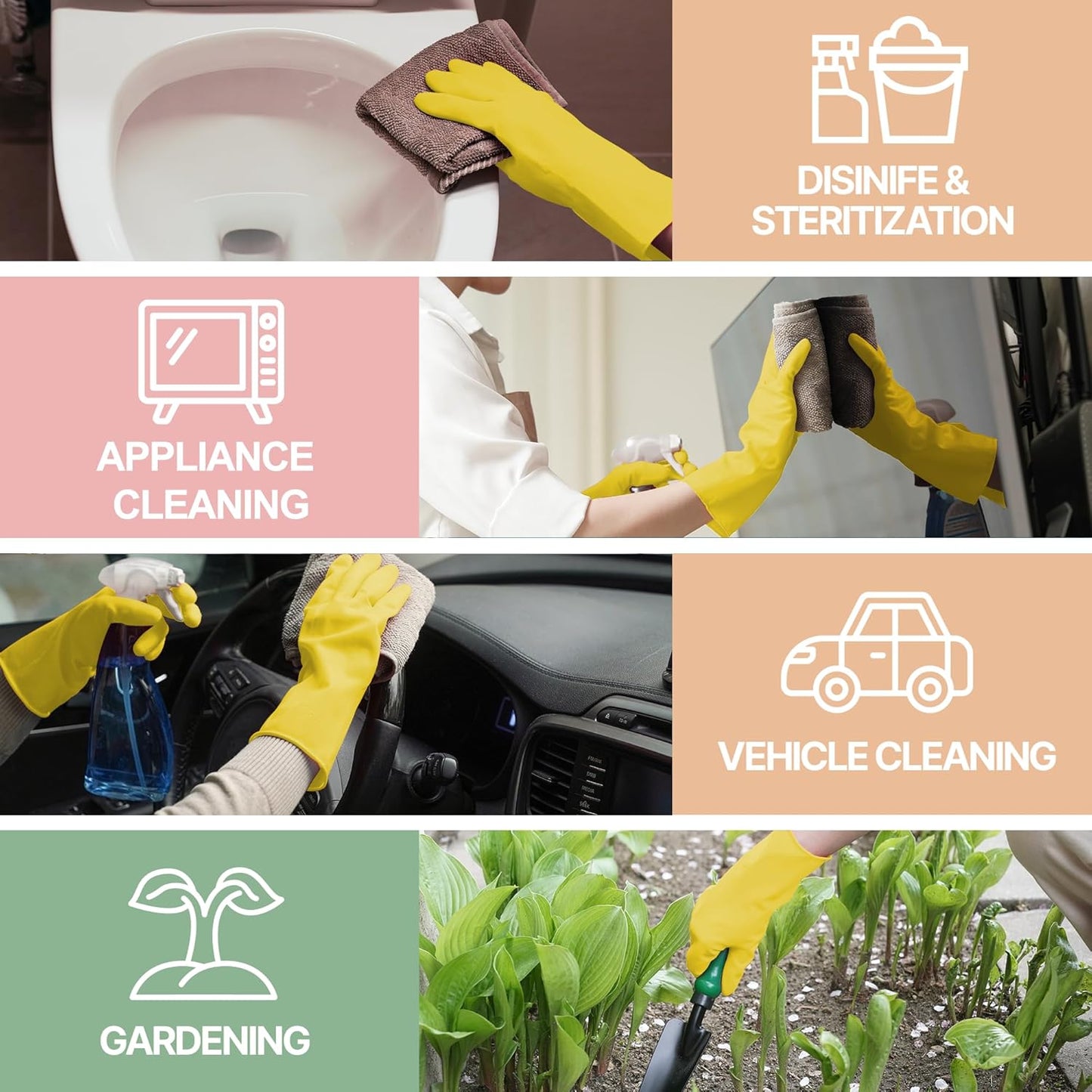 MAMISON 10 Pack Simple and Short Hands Gloves, Reusable Non-Slip Rubber Gloves Large Size