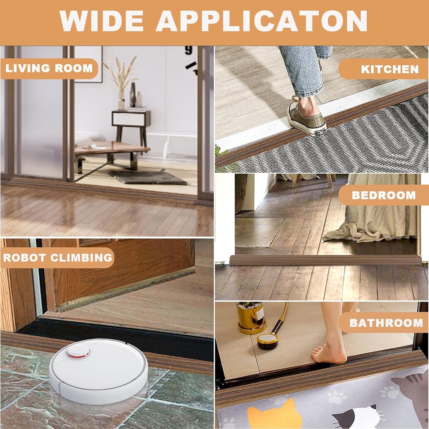 Vinyl Door Threshold Flooring Transition Strip Self Adhesive Carpet Edging Strip for Laminate Doorway Edge Threshold from 2/5" to 3/5" (Smoked Brown Wood Grain, 3.3 Ft)