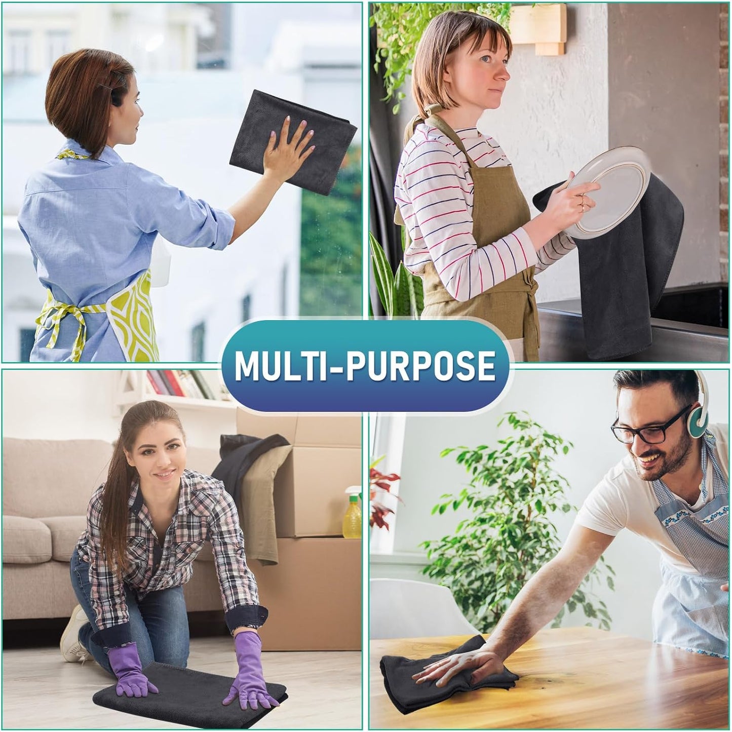 Newwiee 6 Pcs Extra Large Microfiber Cleaning Cloth 30" x 20" Washable Reusable Microfiber Towel Streak Free Lint Free Cloth for Cleaning Home Glass Office Window Bathrooms (Gray)