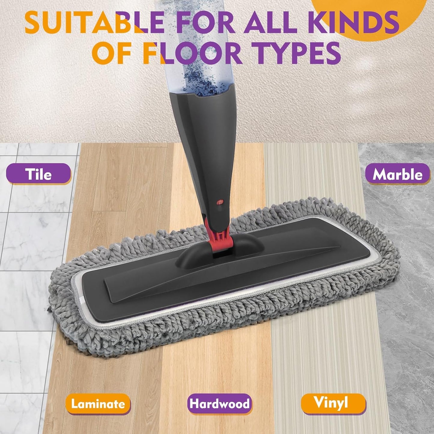Spray Mop for Floor Cleaning with Washable Pads, Microfiber Wet Mops with 800 ml Refillable Bottle,Reusable Dust Mops with Sprayer for Hardwood Laminate Vinyl Tile Cleaning