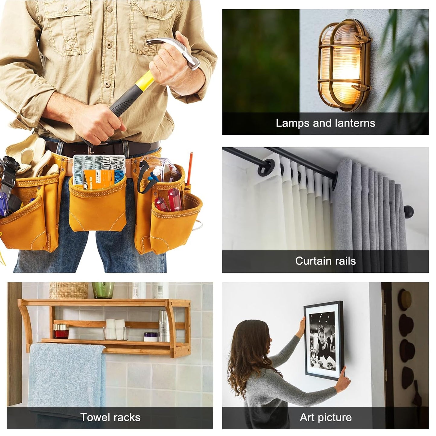 KURUI Wall Anchors Kit for Hanging Wall Art Decor, 270Pcs Picture Hangers Assortment Kit for Drywall Concrete Brick, 135 Screws and 135 Drywall Anchors,Replace Picture Hanging Nails for Frame Tapestry